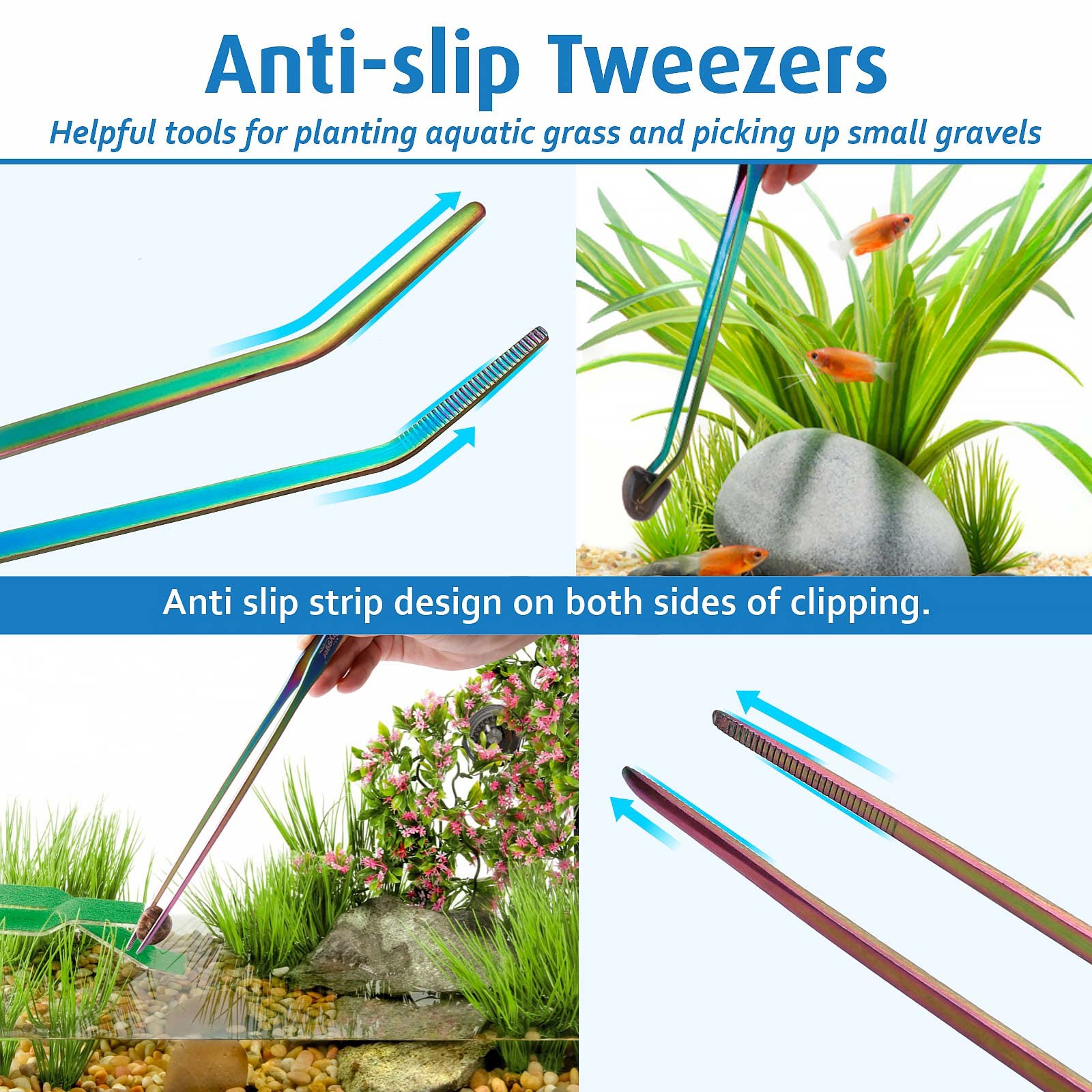 Hygger aquarium tools curved tweezers for delicate roots and adjustments.