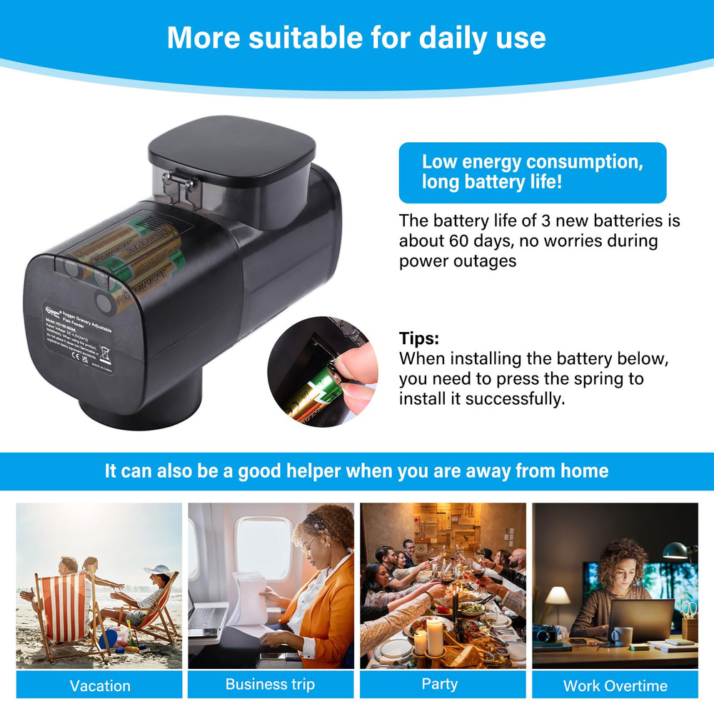 Hygger compact design fits small tanks and keeps food dry.