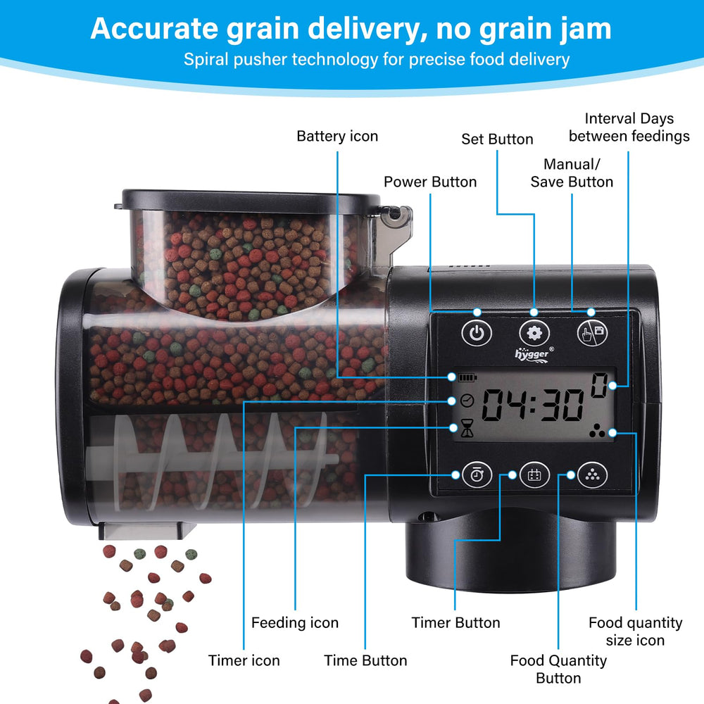 Hygger aquarium feeder setup shows easy top-fill access.