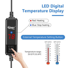 Hygger betta heater shows LED digital display for precise temperature readouts.