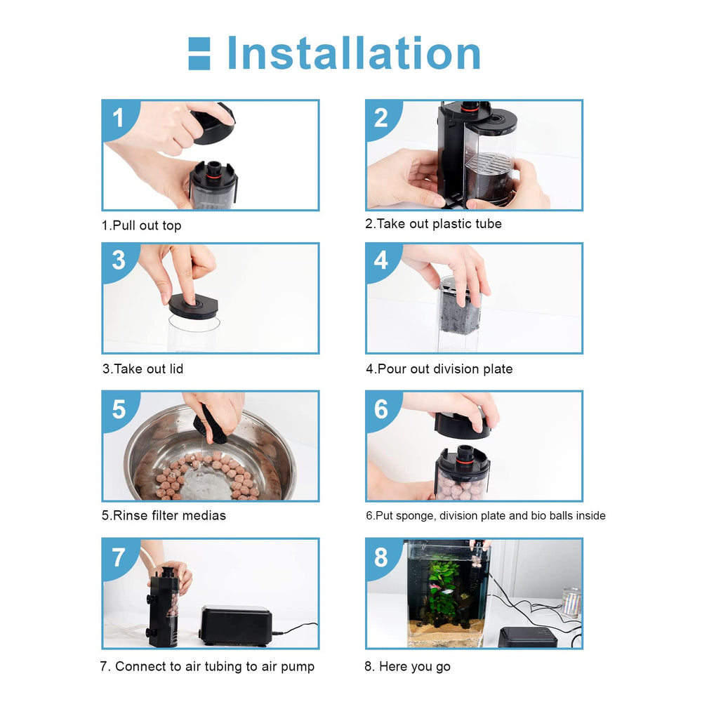 hygger bio sponge filter installation chamber quick setup and media access
