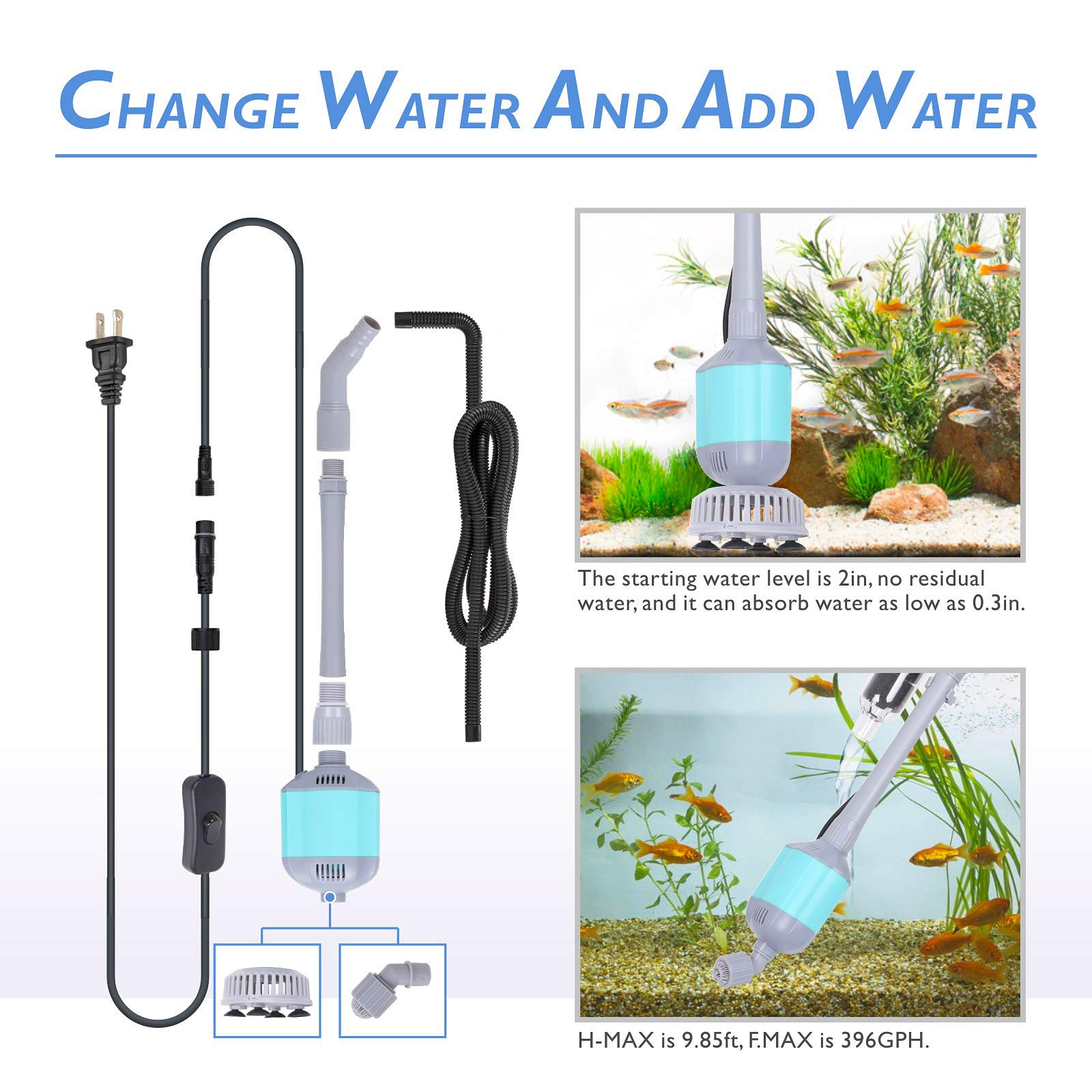 Hygger brush-head sand-washing tool removing dirt without disturbing fish