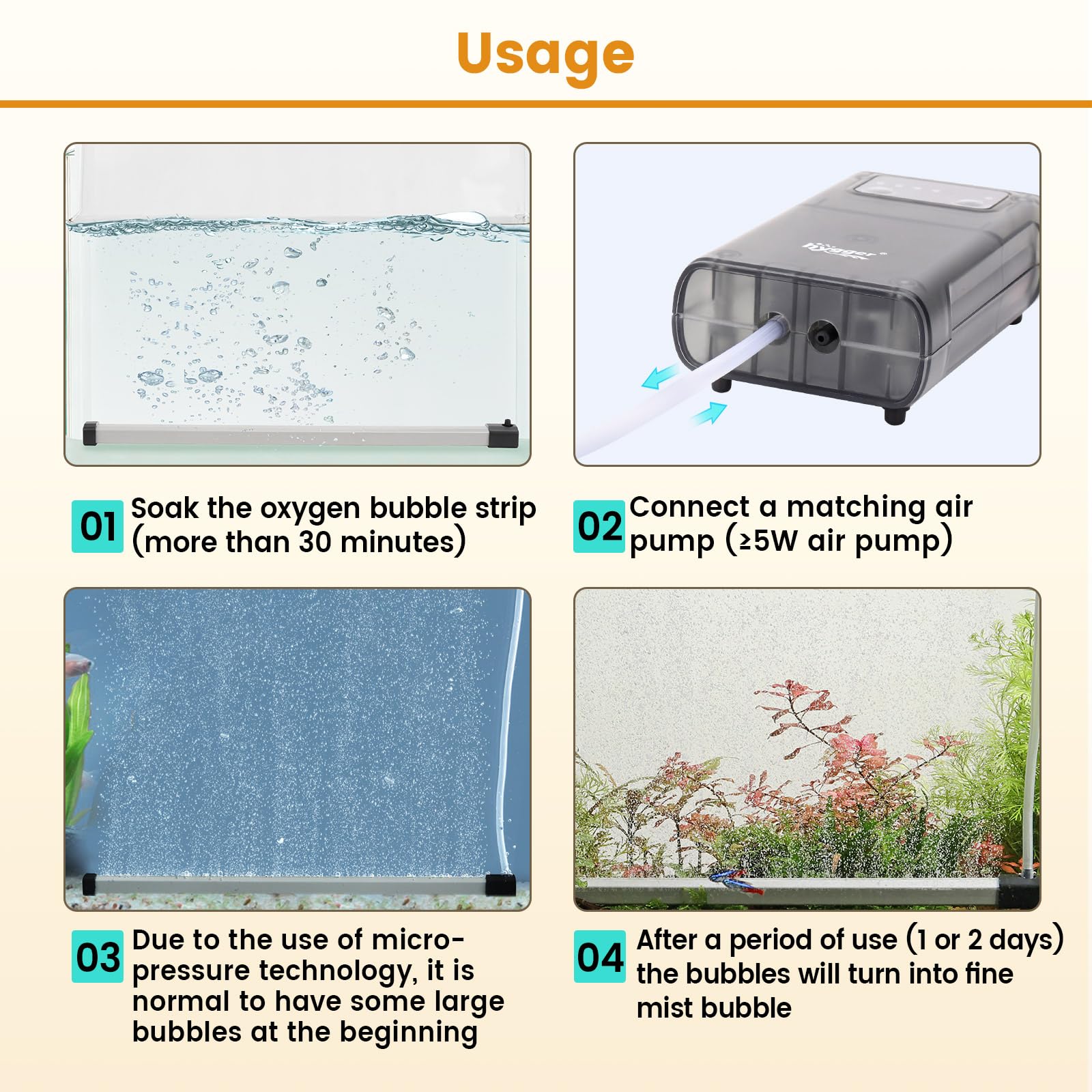 Hygger bubble curtain enhances water circulation and visual appeal.