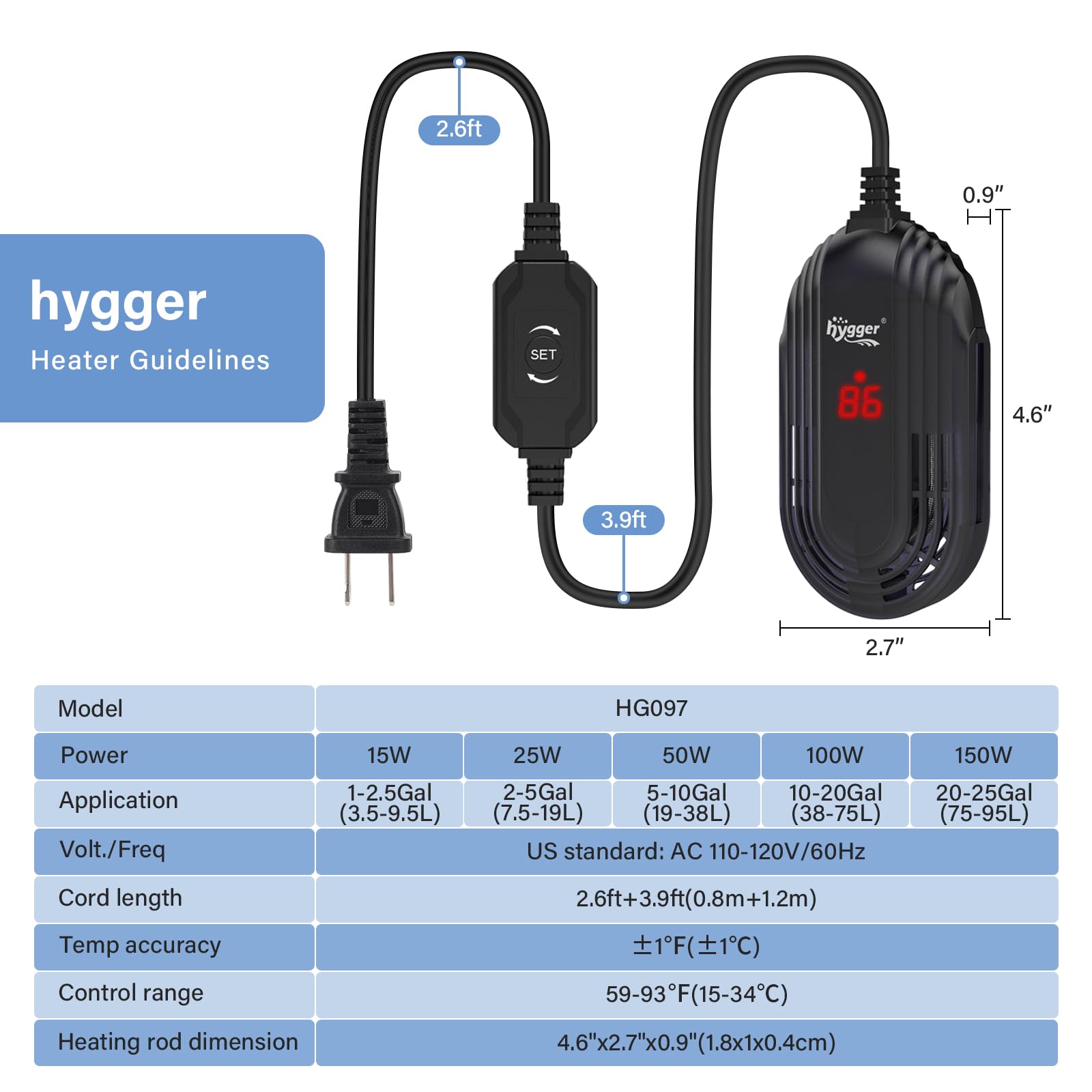 Hygger calentador 15W protege contra sobrecalentamiento y fuera del agua.