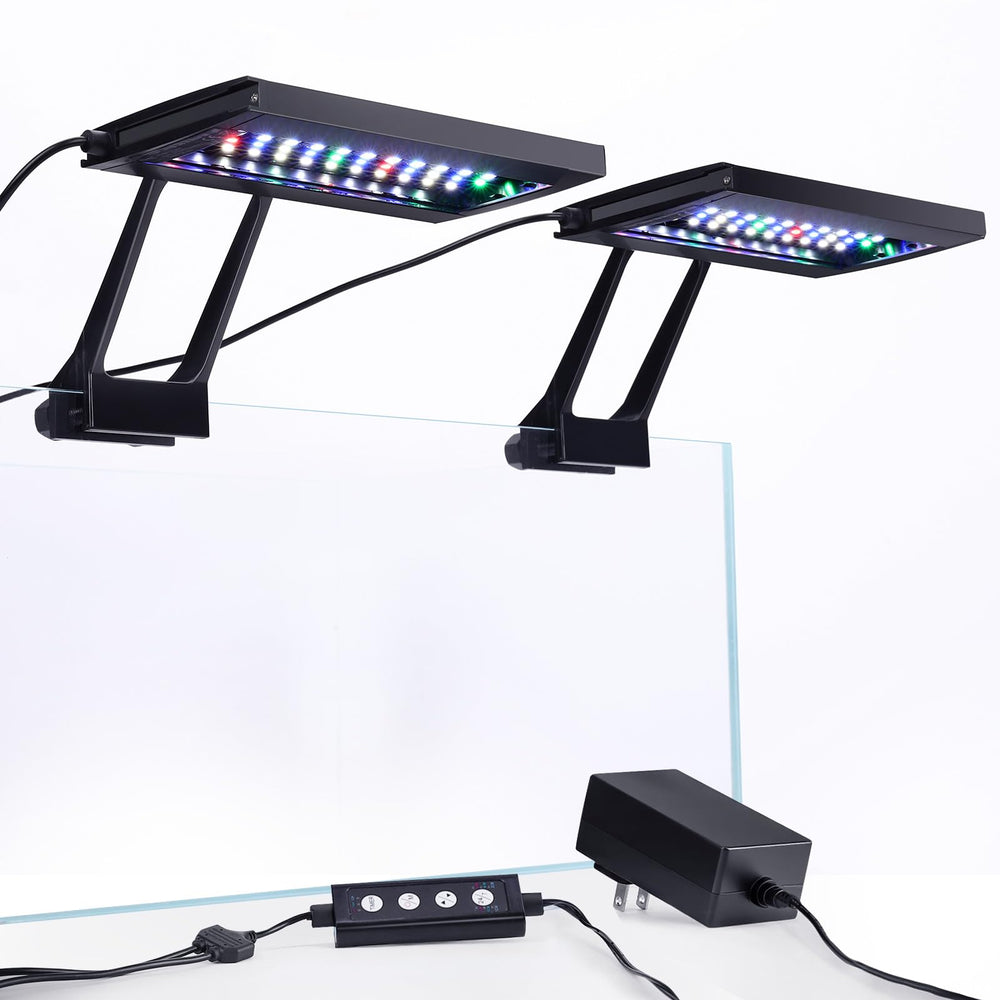 Hygger clip-on aquarium light attached to tank edge for natural day-night aquarium illumination.