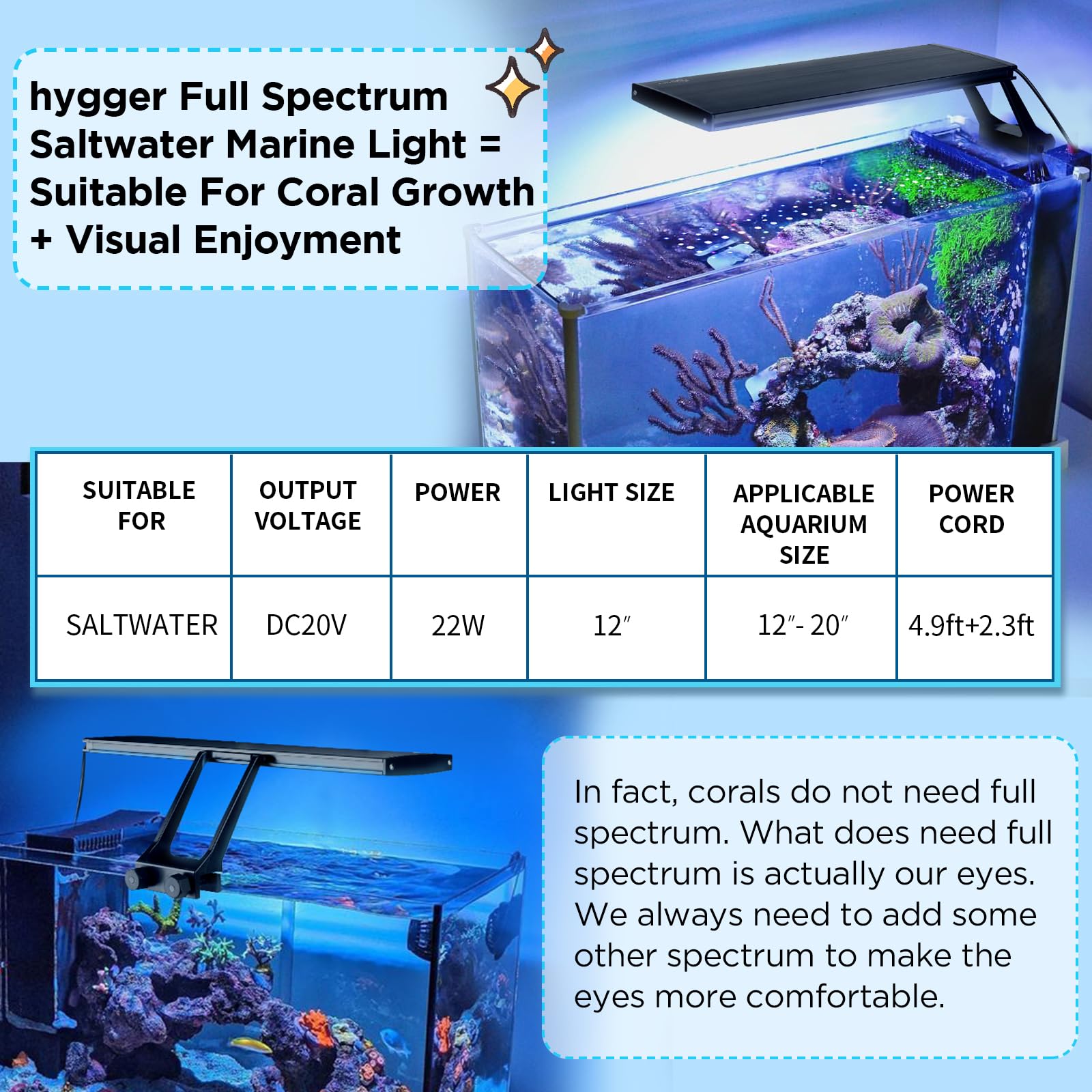 Hygger clip-on daylight full-spectrum light highlights vibrant colors and healthy growth