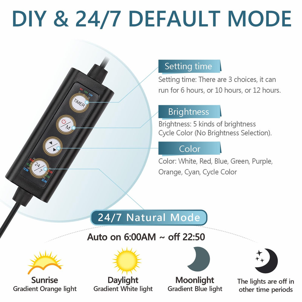 hygger clip-on led daylight mode provides bright white light for daytime viewing and growth