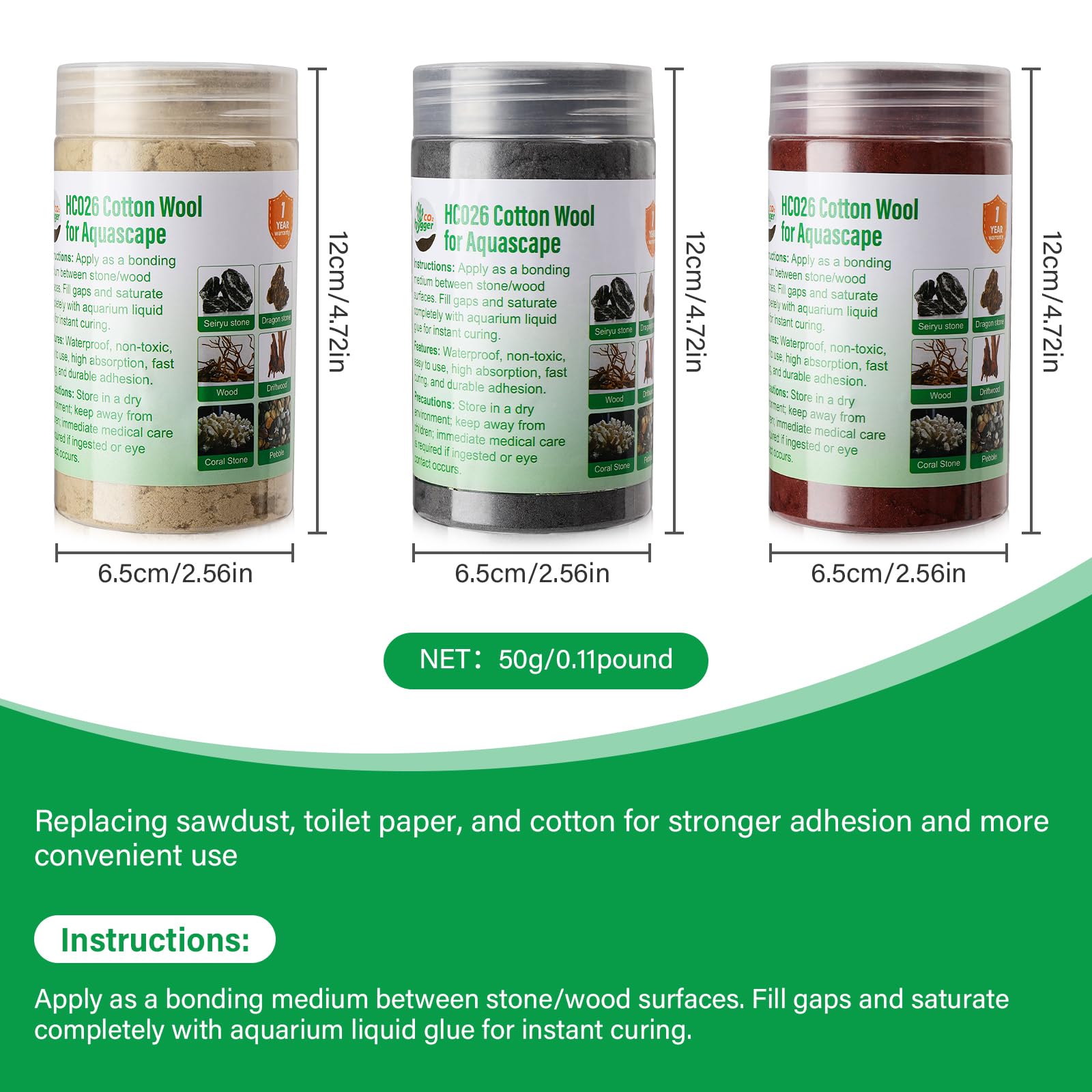 Hygger CO2 Cotton Wool rock-gap-fill improves contact with liquid glue.