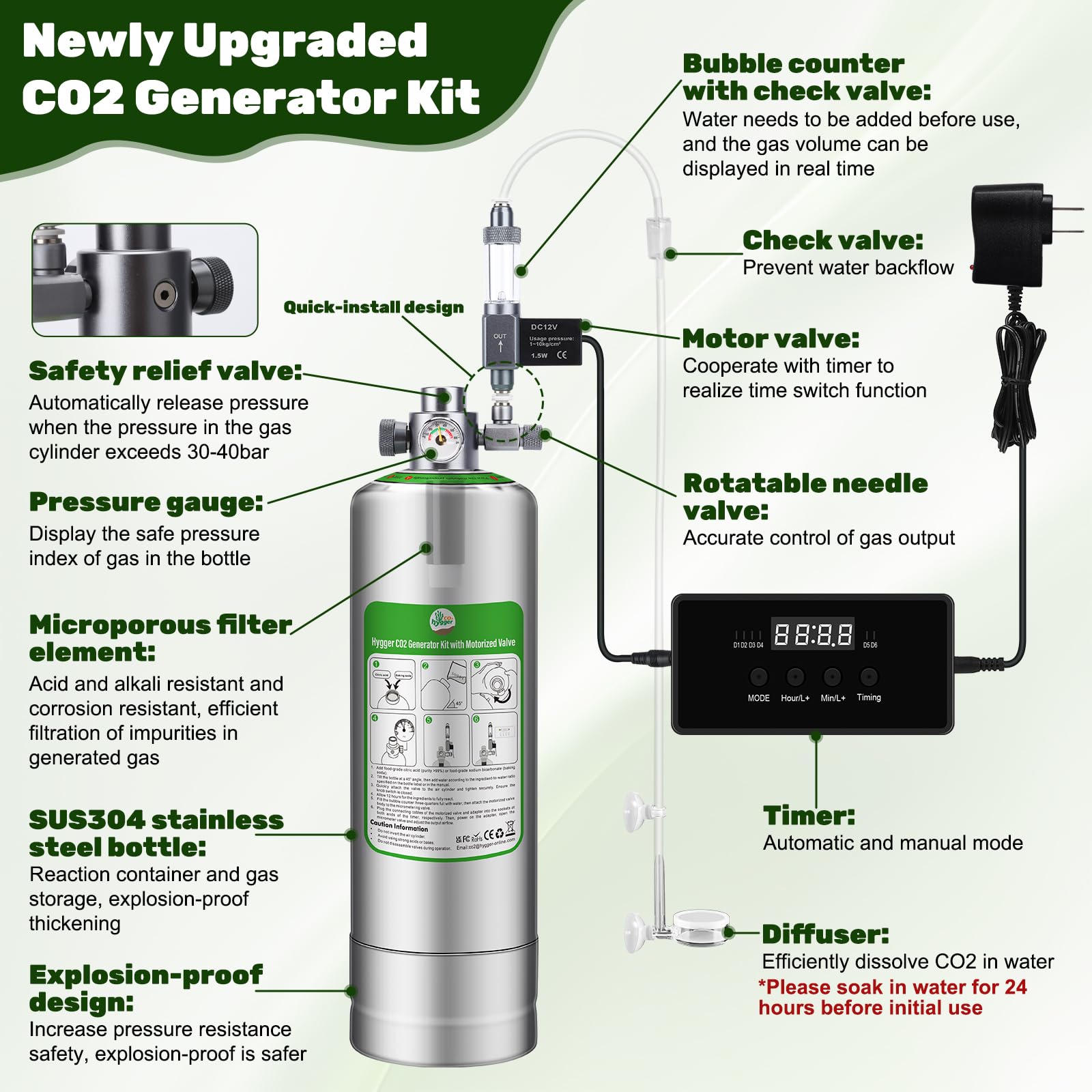 Hygger CO2 diffuser in aquarium distributing gas evenly