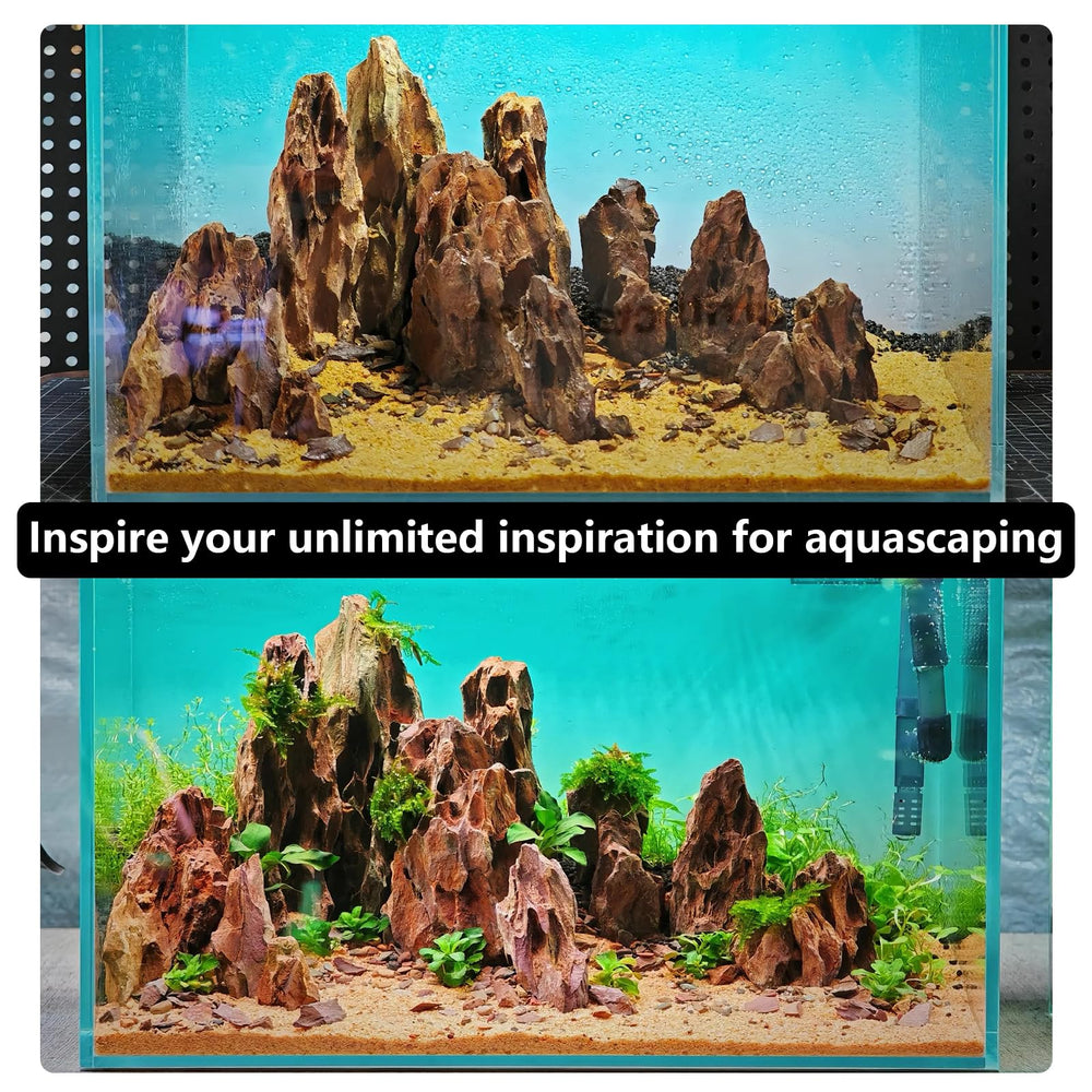 Hygger CO2 dragon stone gluing flexibility enables creative, layered underwater structures.