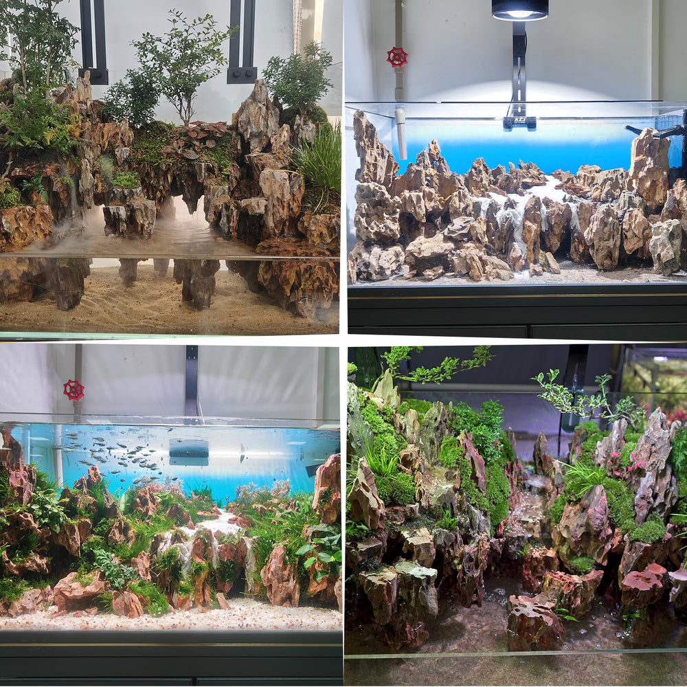Hygger CO2 dragon stone rock mountain landscape creates dramatic underwater scenery.