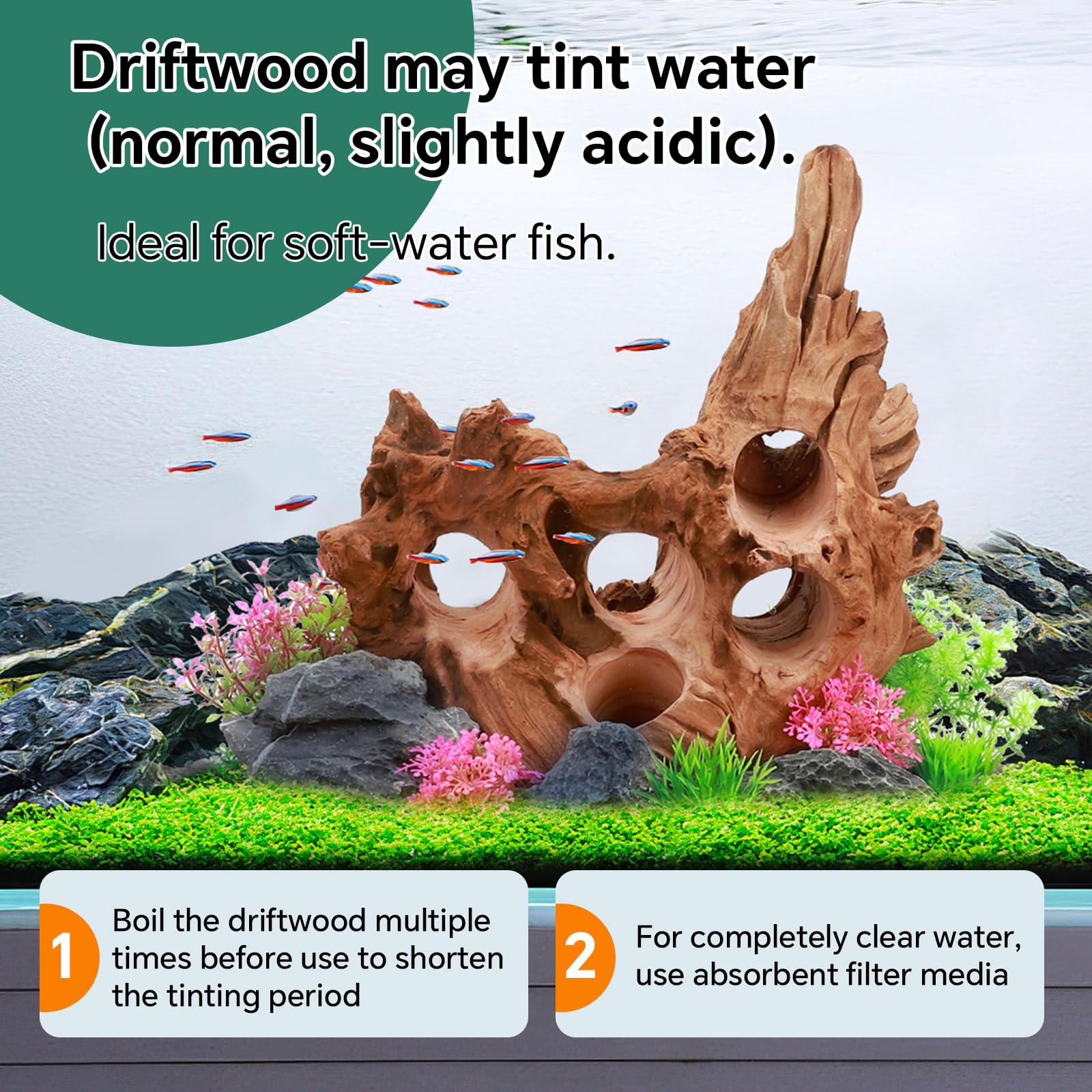 Hygger CO2 driftwood adds natural look and habitat structure