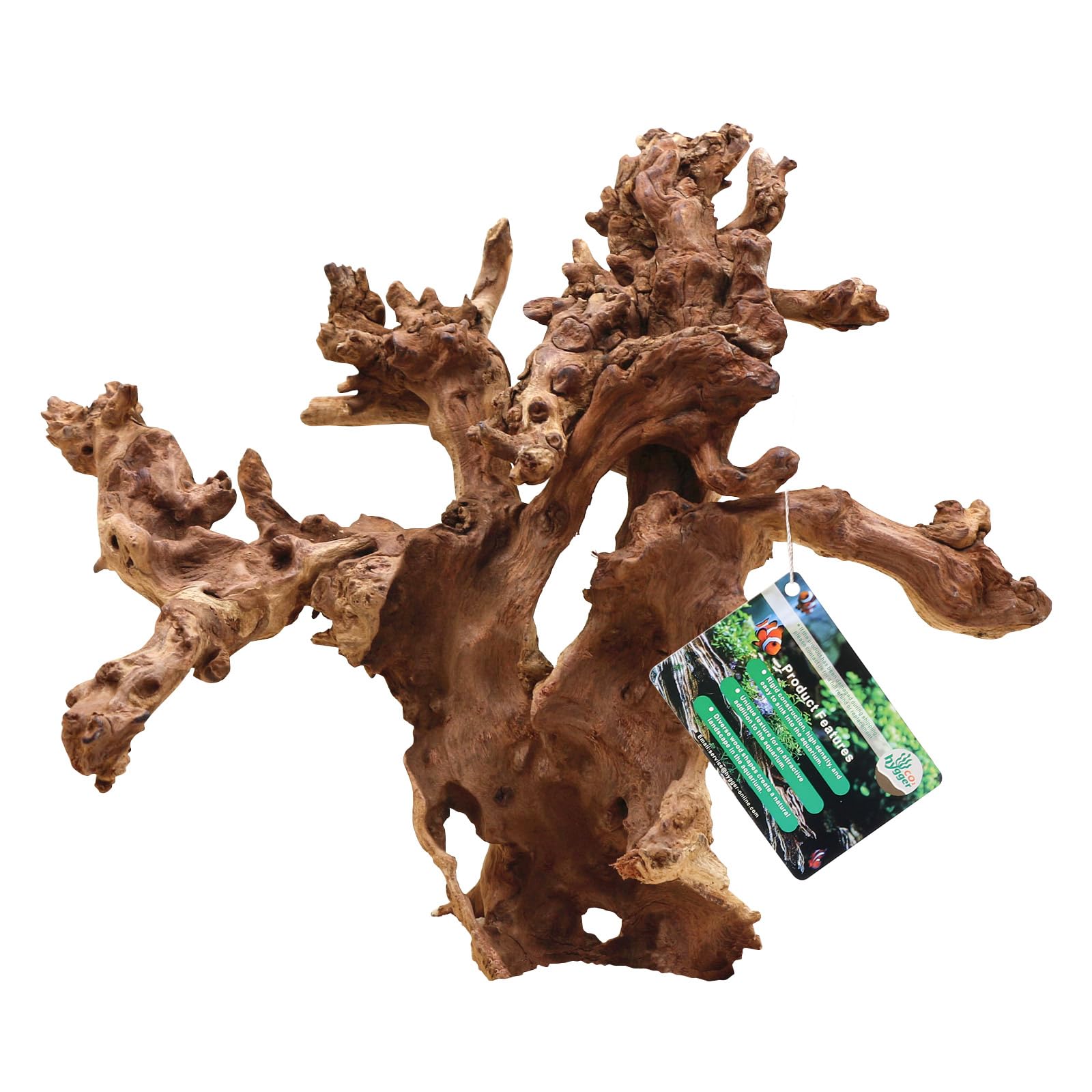 Hygger CO2 coral driftwood shown in a natural-looking aquarium setup.
