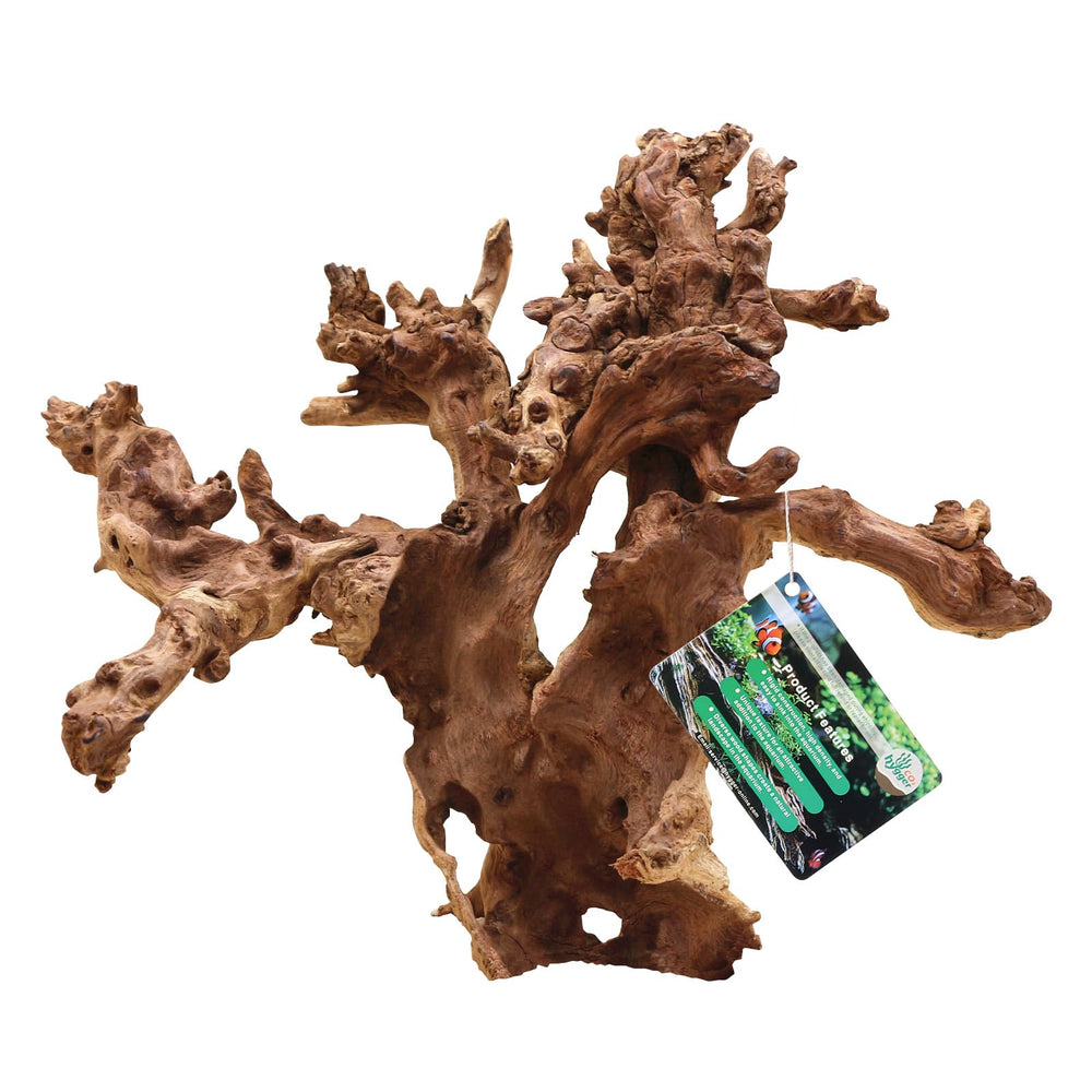 Hygger CO2 coral driftwood shown in a natural-looking aquarium setup.