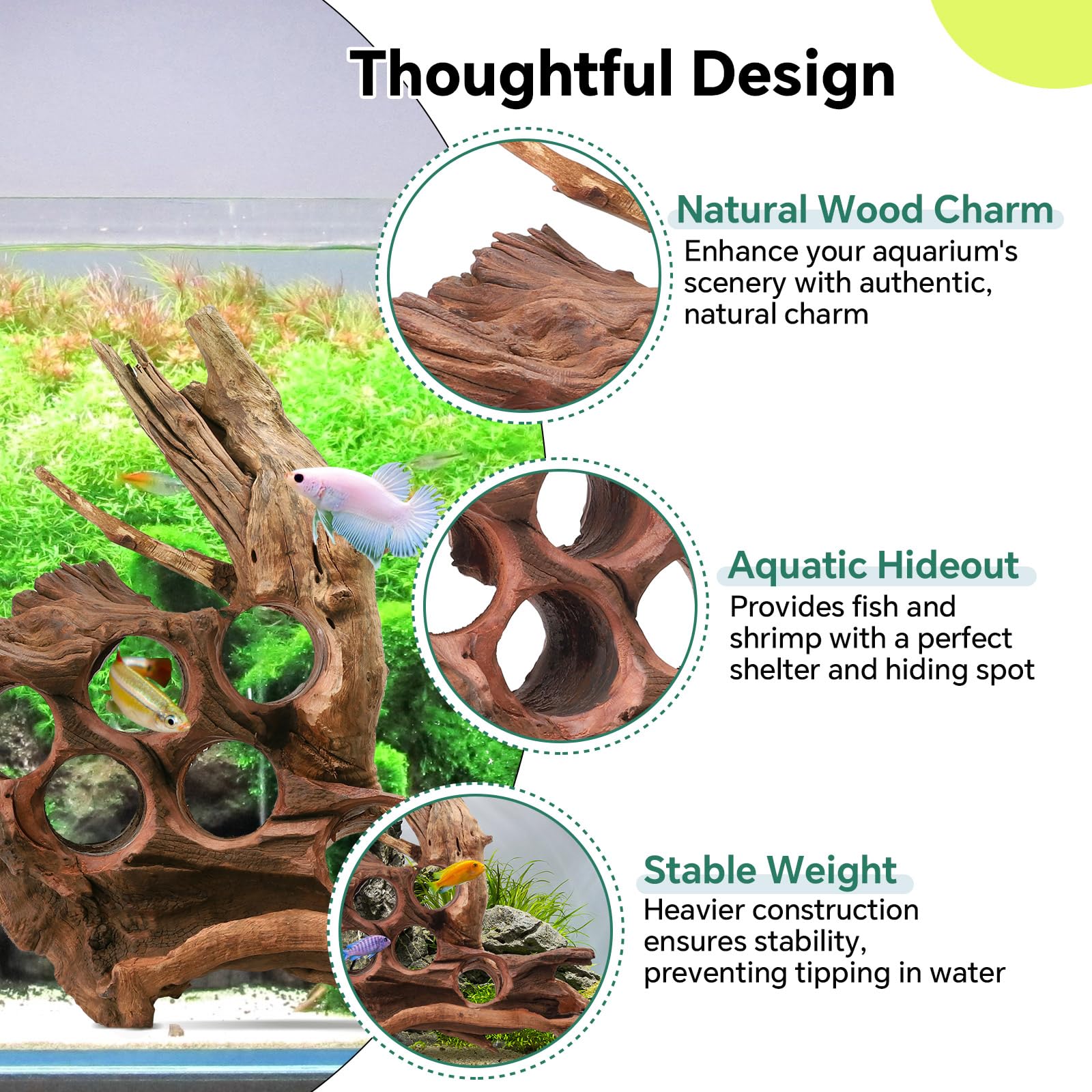 Hygger CO2 driftwood is durable and safe for long-lasting habitat decor