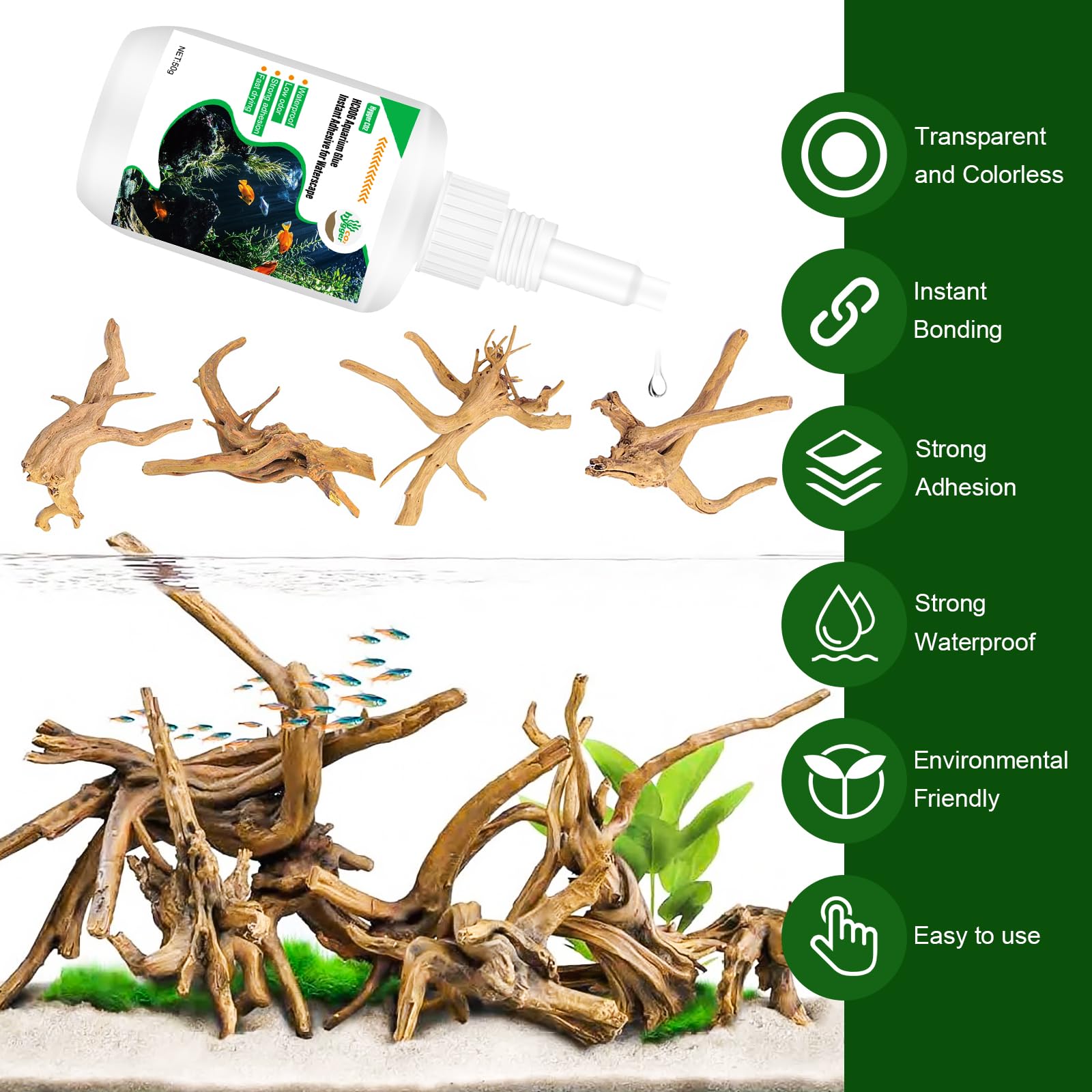 Hygger CO2 liquid glue secures rocks and stones for cohesive tank layouts.