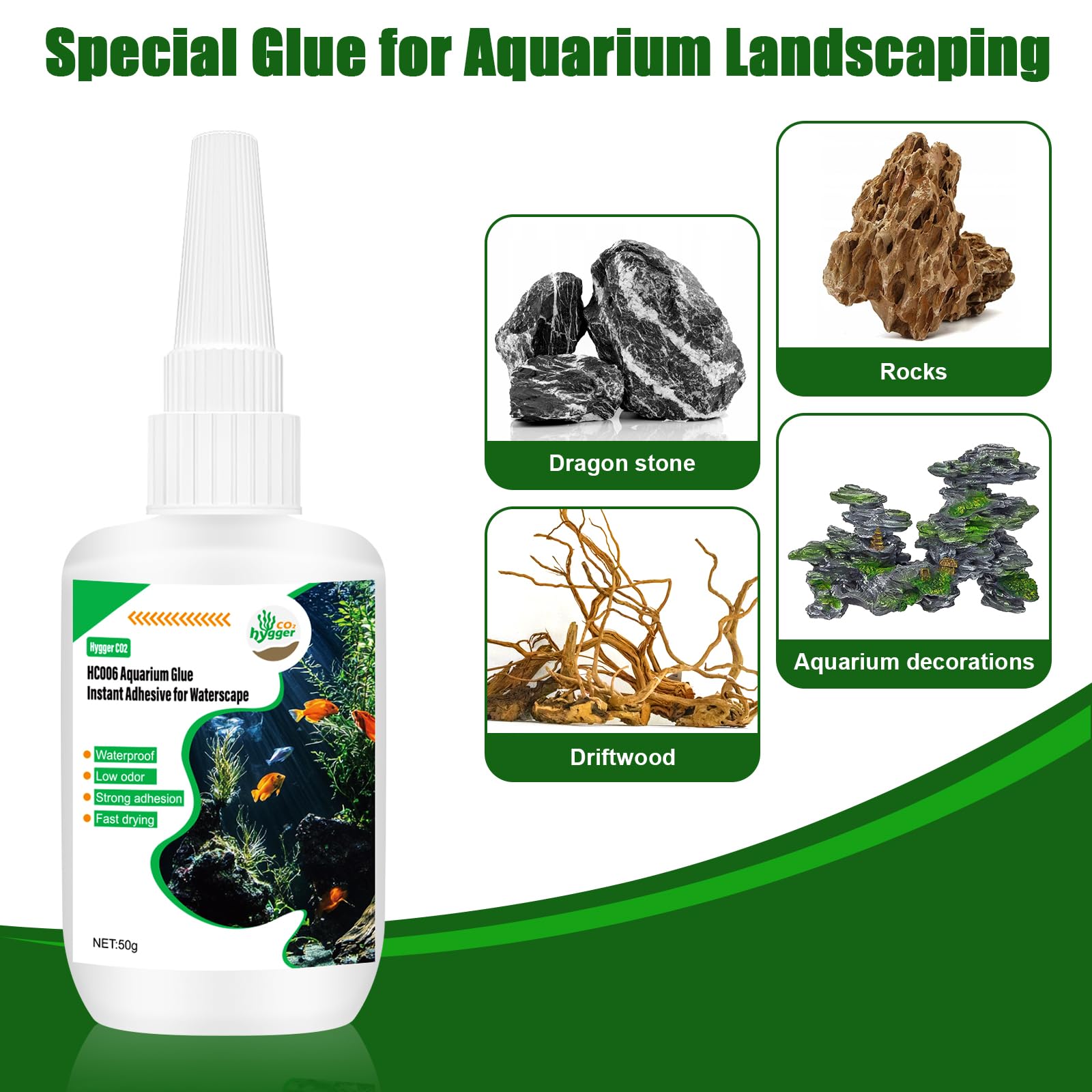 Hygger CO2 liquid glue is fish-safe during cure.