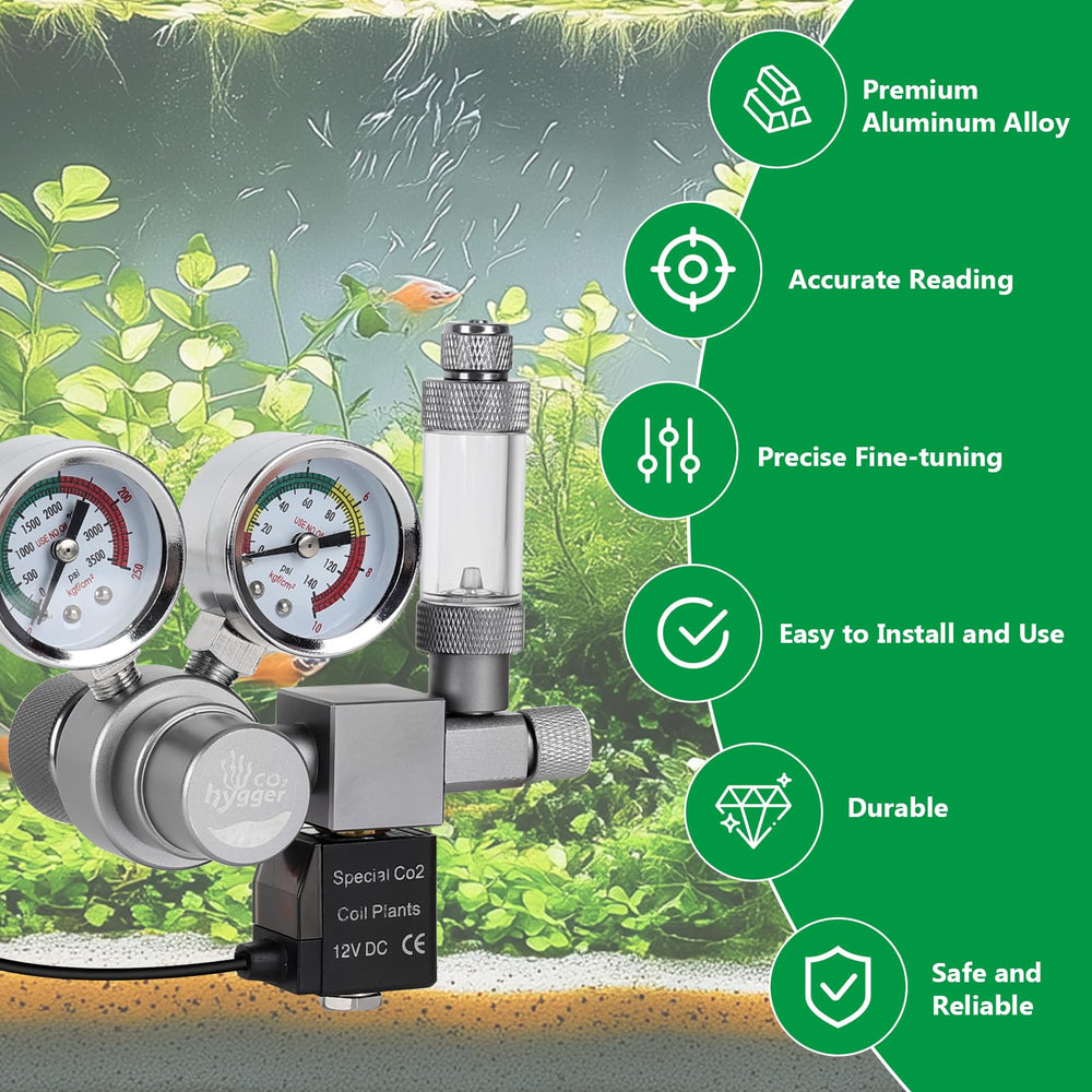 Hygger CO2 regulator check valve prevents backflow for safer operation.