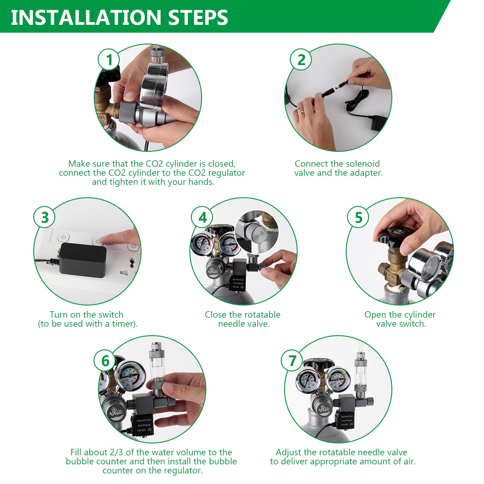 Hygger CO2 regulator green safety-range dial aids quick safe readings.