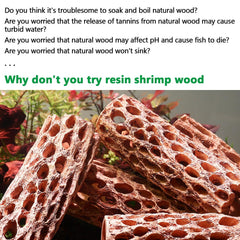 Hygger CO2 resin cholla wood decor serves as shrimp hideout and cave.