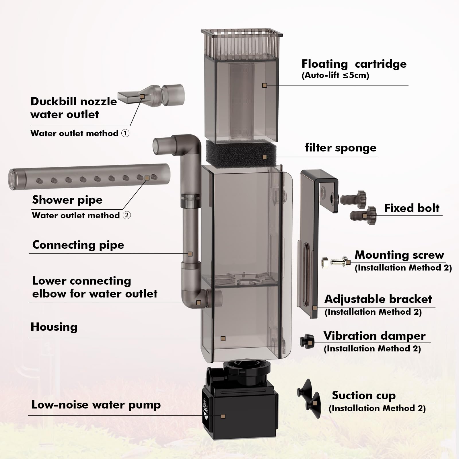 Hygger CO2 surface skimmer filter sponge is easy to remove for quick cleaning.