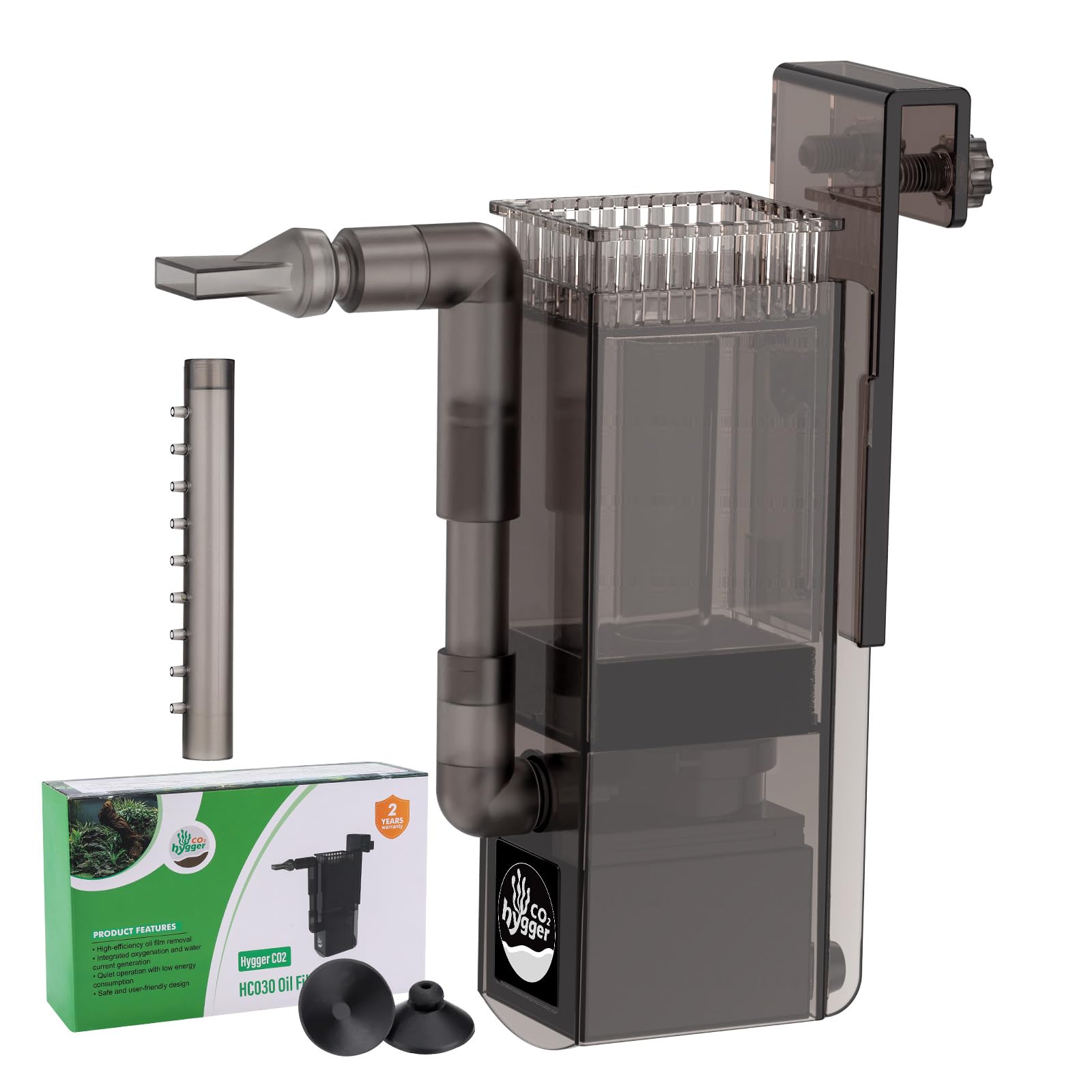 Hygger CO2 surface skimmer front view reduces surface debris for crystal-clear water.