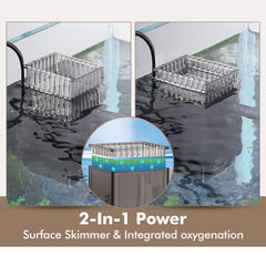 Hygger CO2 surface skimmer side angle shows dual outlet flow options for versatile setups.