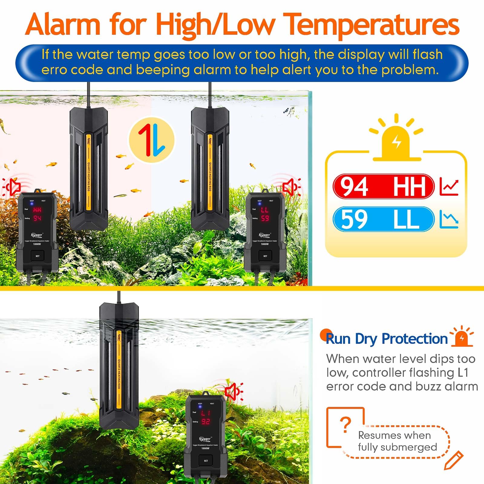 Hygger controller with digital display enables easy temperature tuning in aquariums.