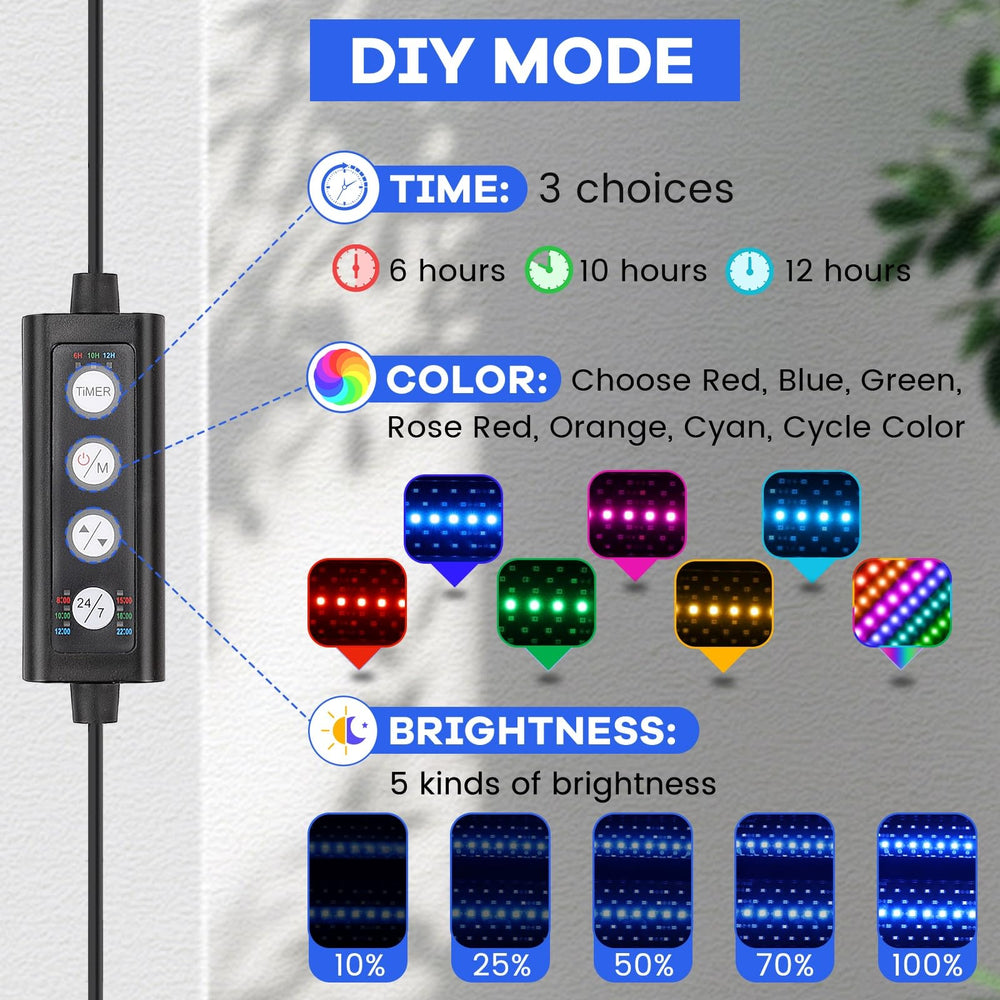 Hygger DIY mode full-spectrum view shows adjustable timing and color for customization.