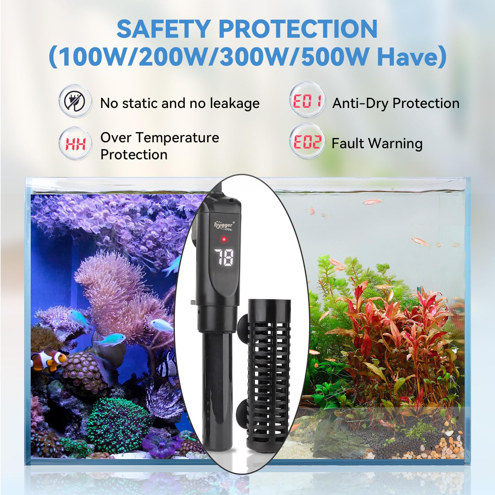 Hygger external controller enables easy temperature adjustments during setup.