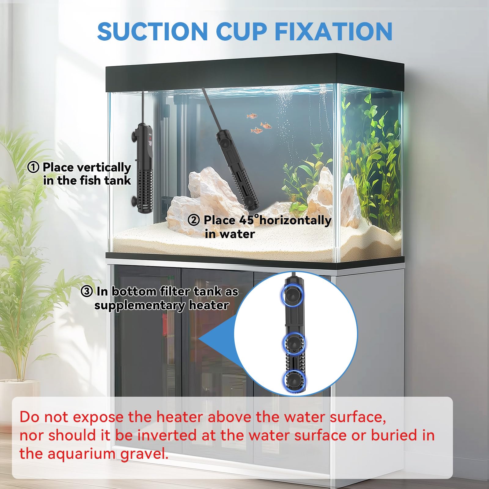 Hygger explosion-proof ceramic heater lasts in freshwater and saltwater environments.