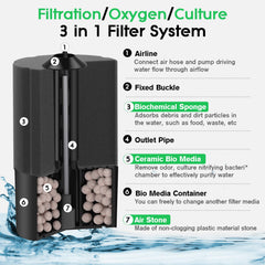 hygger filtro de esponja para acuario con bio cerámica mejora la biología del agua