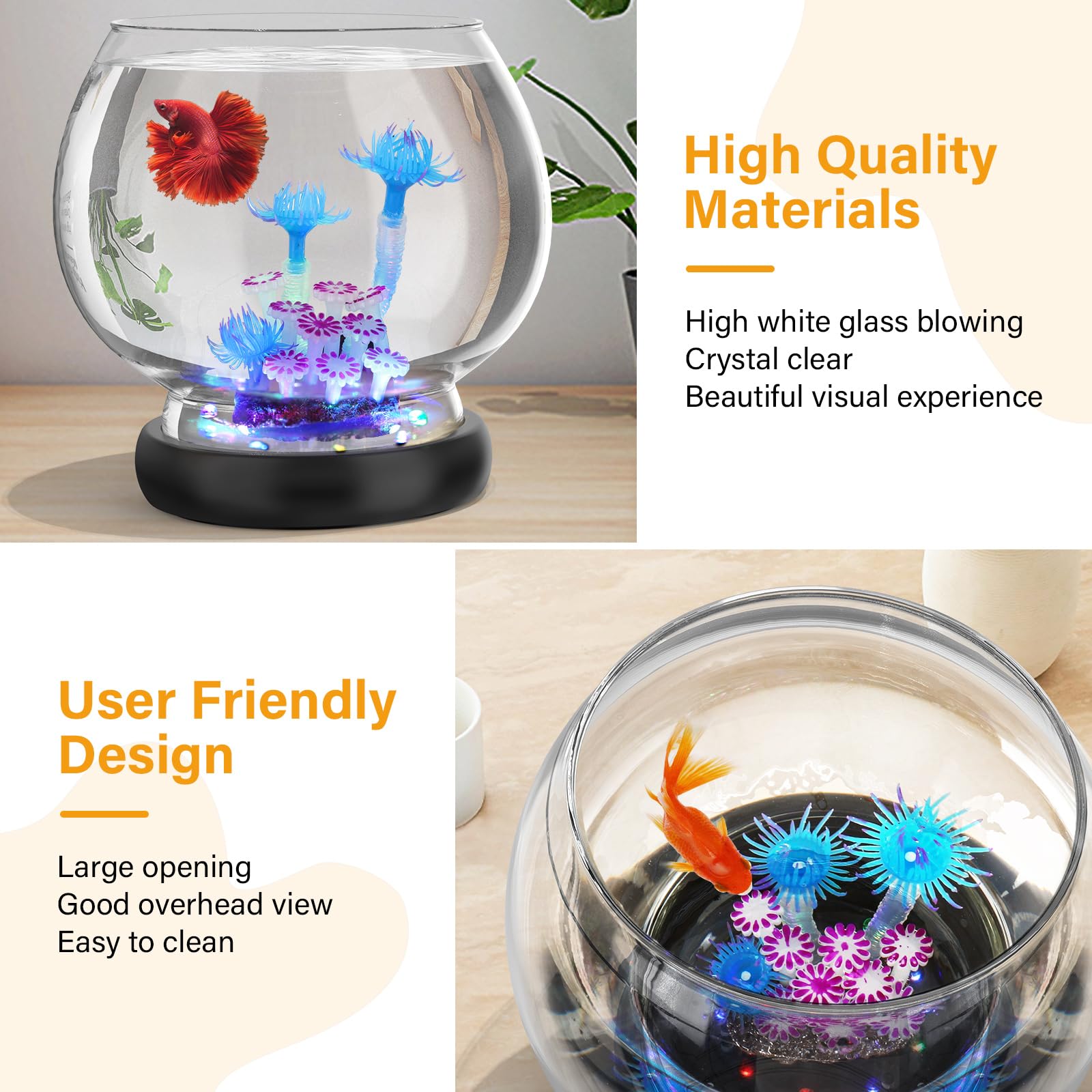 Hygger fish bowl wide opening for easy cleaning and setup