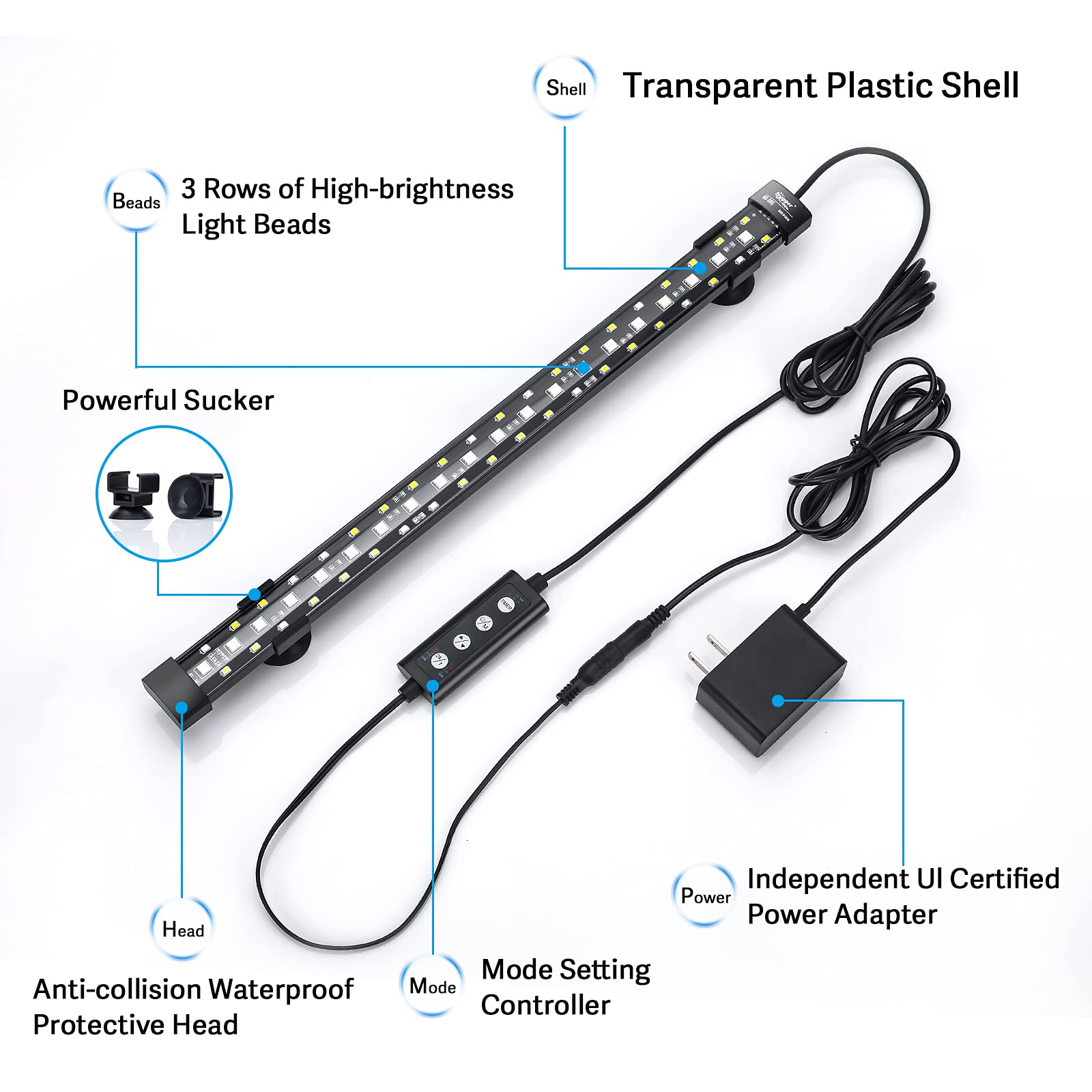 hygger IP68 waterproof aquarium light supports behind or inside tank