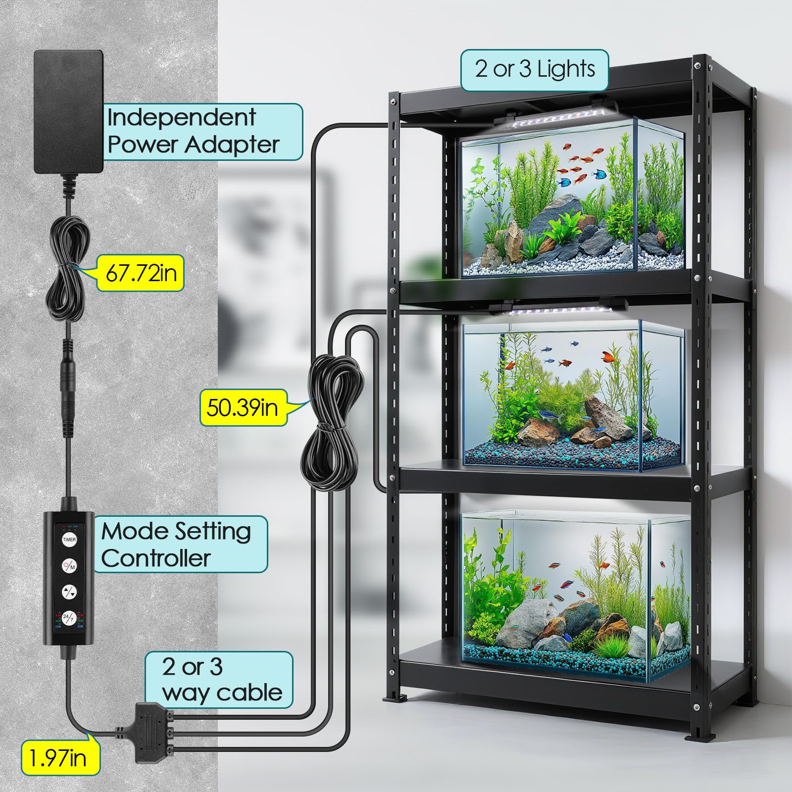 Hygger IP68 waterproof submersible light placed under tank for hidden ambience
