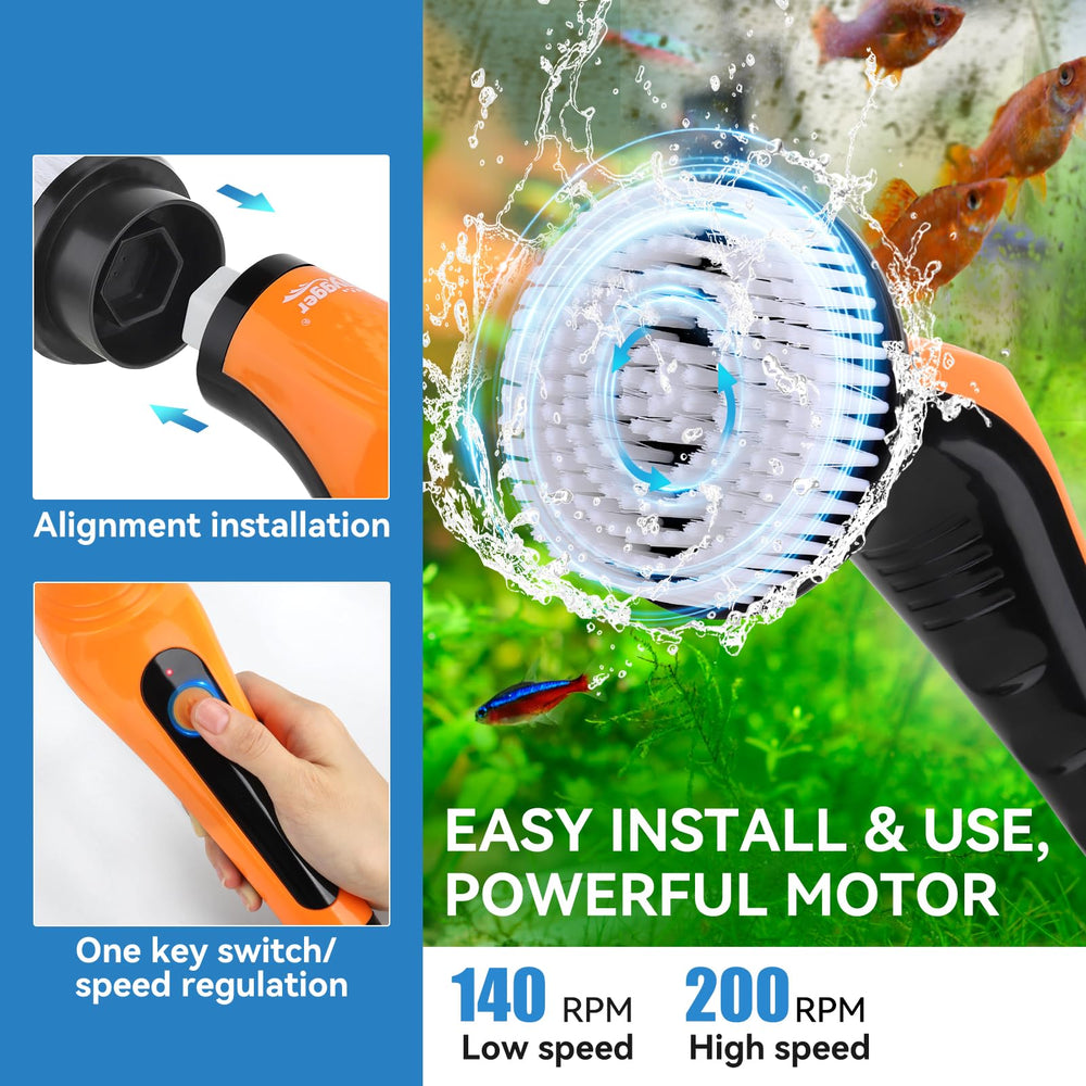 Hygger IPX8 deep corner clean brush targets tank substrate and bottom crevices.