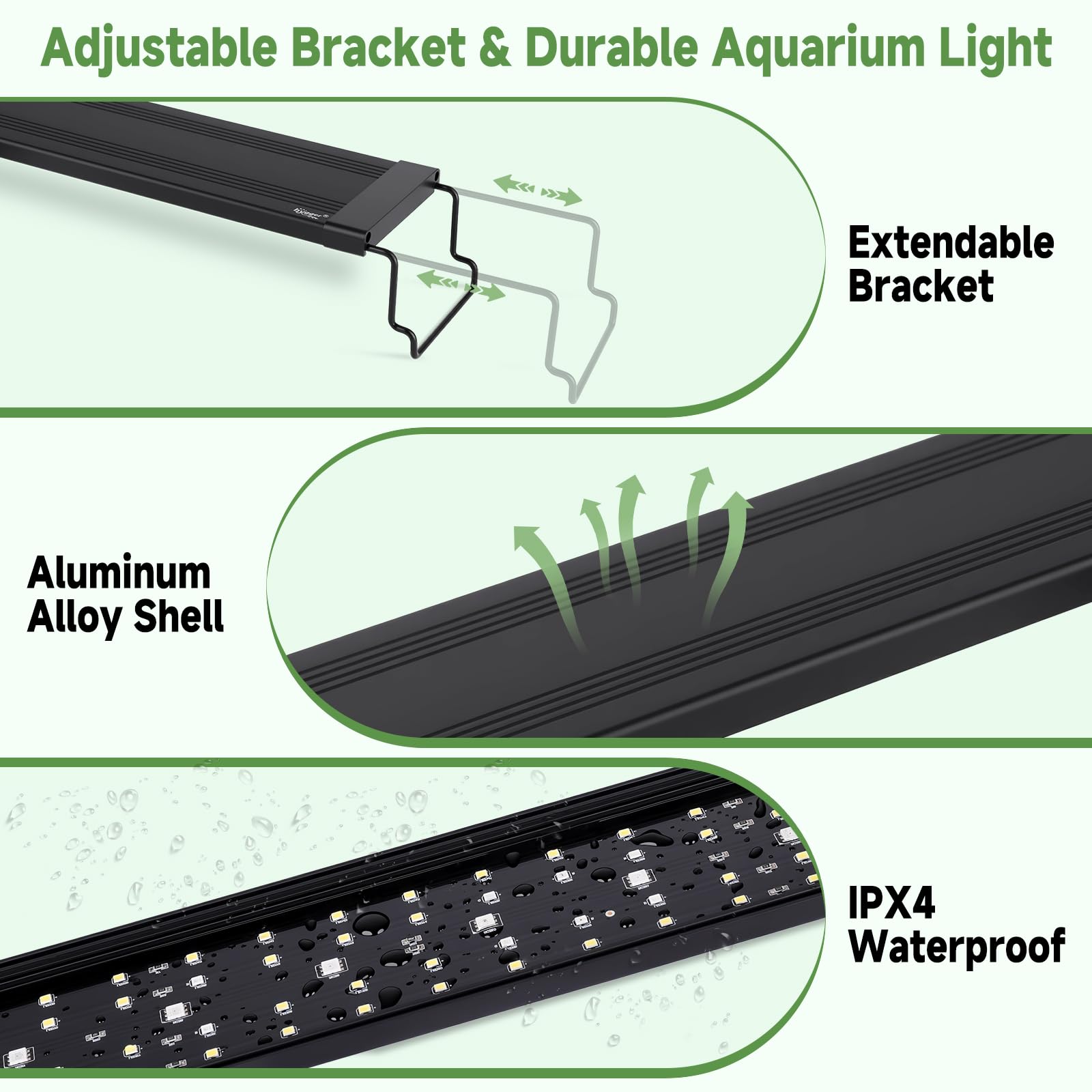 Hygger IPX4 durable shell resists splashes in aquatic environments.