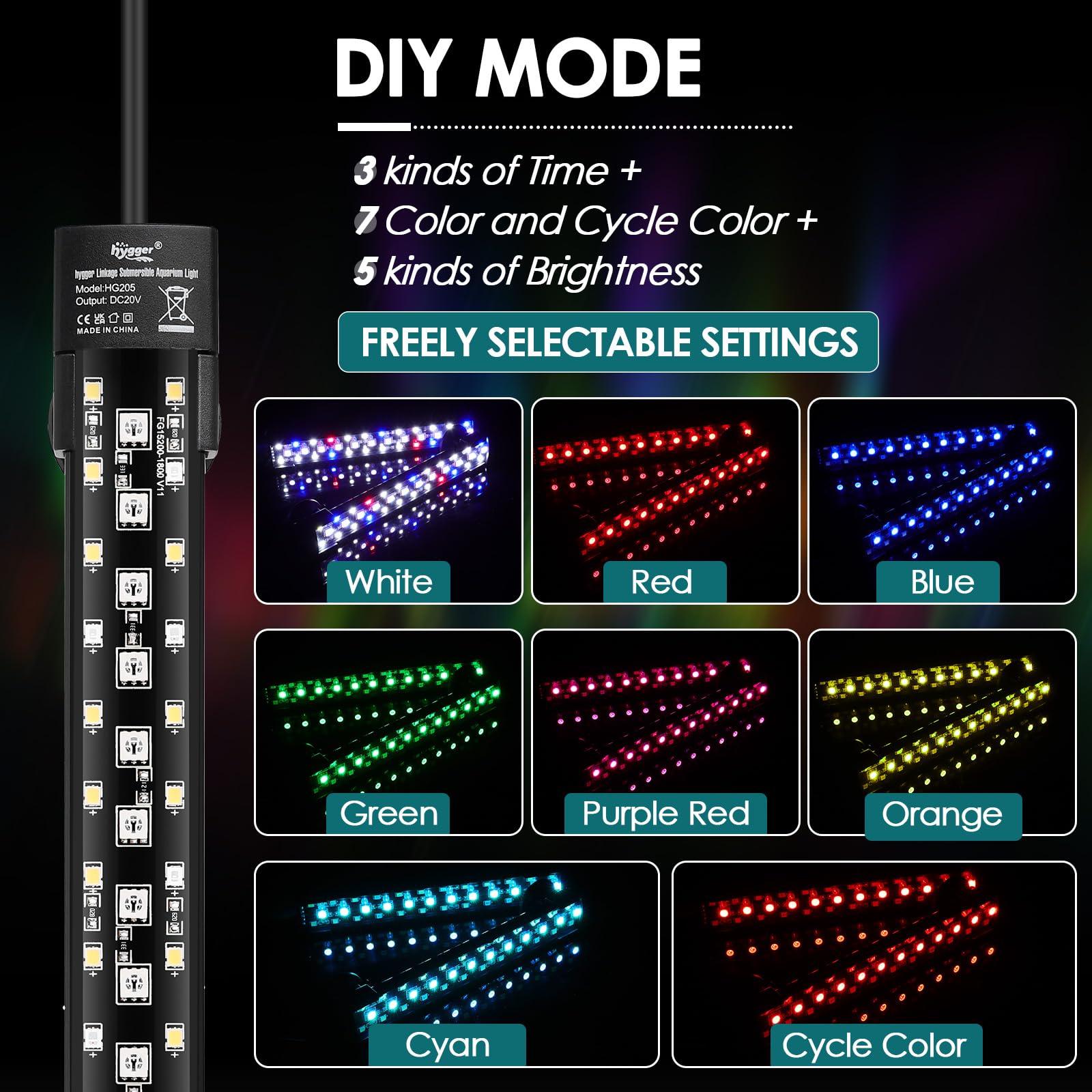 Hygger LED light submerged in the aquarium highlighting colors and plant life