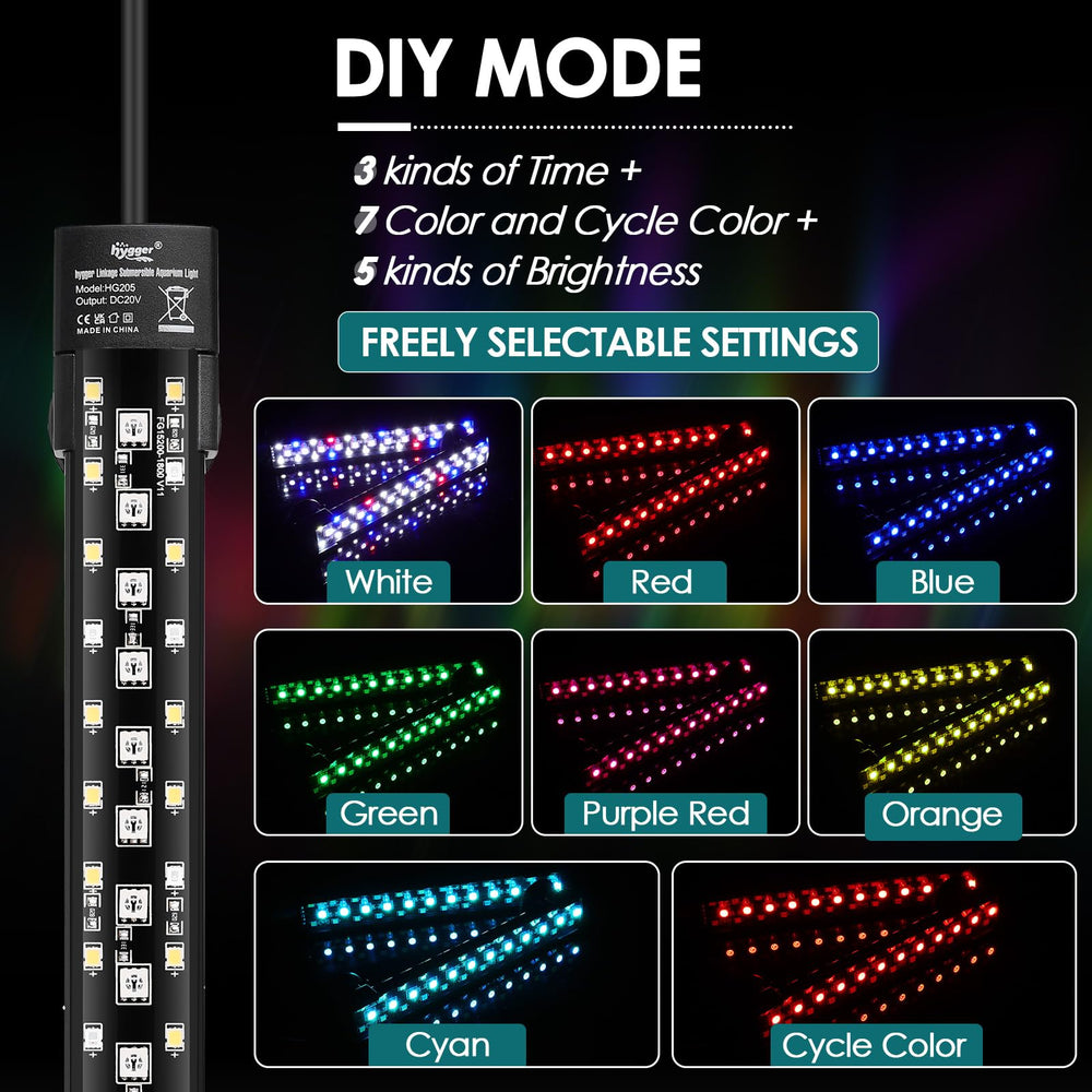 Hygger LED light submerged in the aquarium highlighting colors and plant life