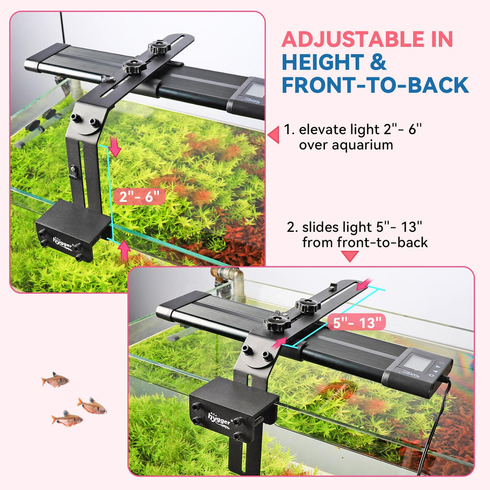 Hygger light riser aluminum construction with black frosted coating resists humidity.