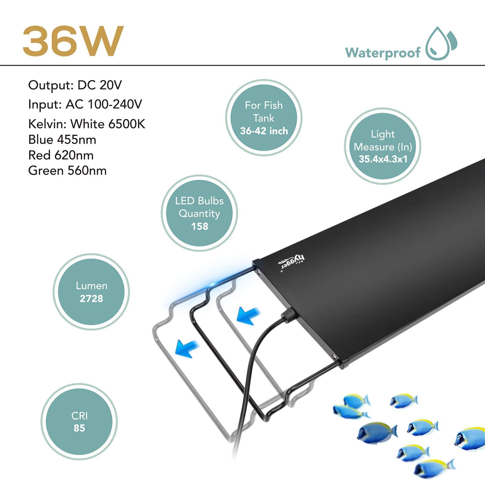 hygger light spectrum offers white, blue, red, and green for plant colors