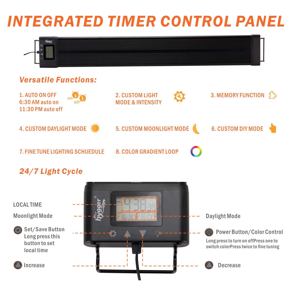 Hygger low voltage DC adapter for safe energy efficient operation.