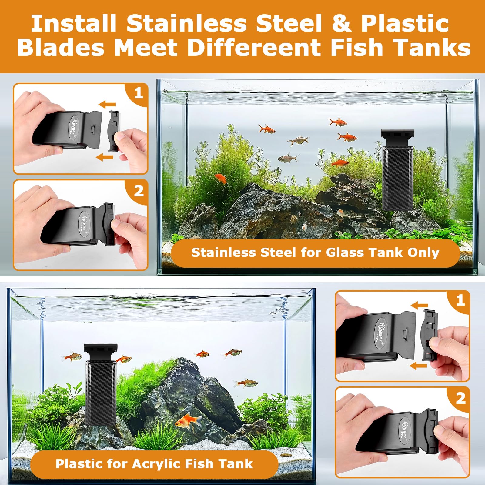 Hygger self-floating design keeps hands dry during cleaning