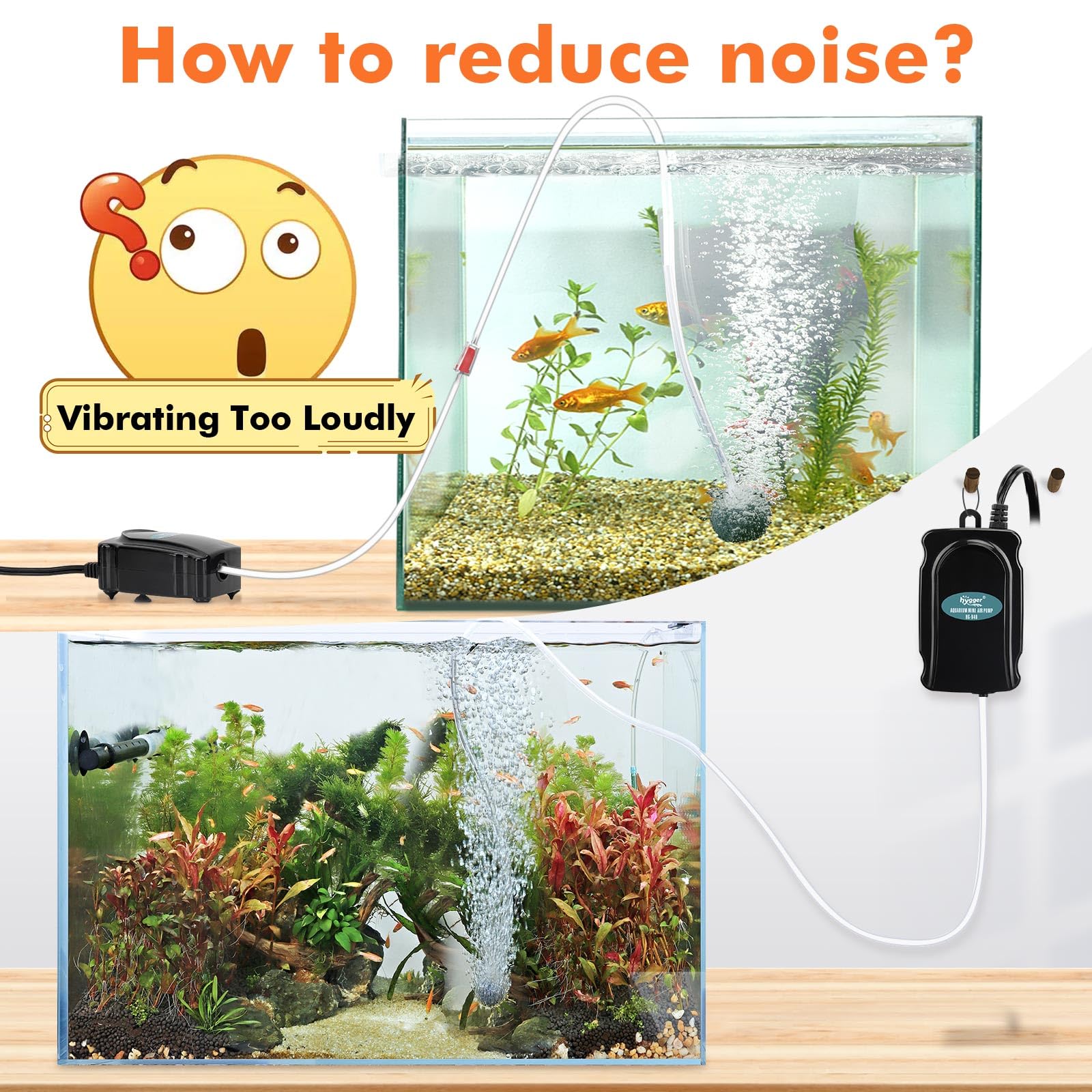 hygger mini aquarium air pump kit air-tube routing with 3.6 ft tube for flexible placement