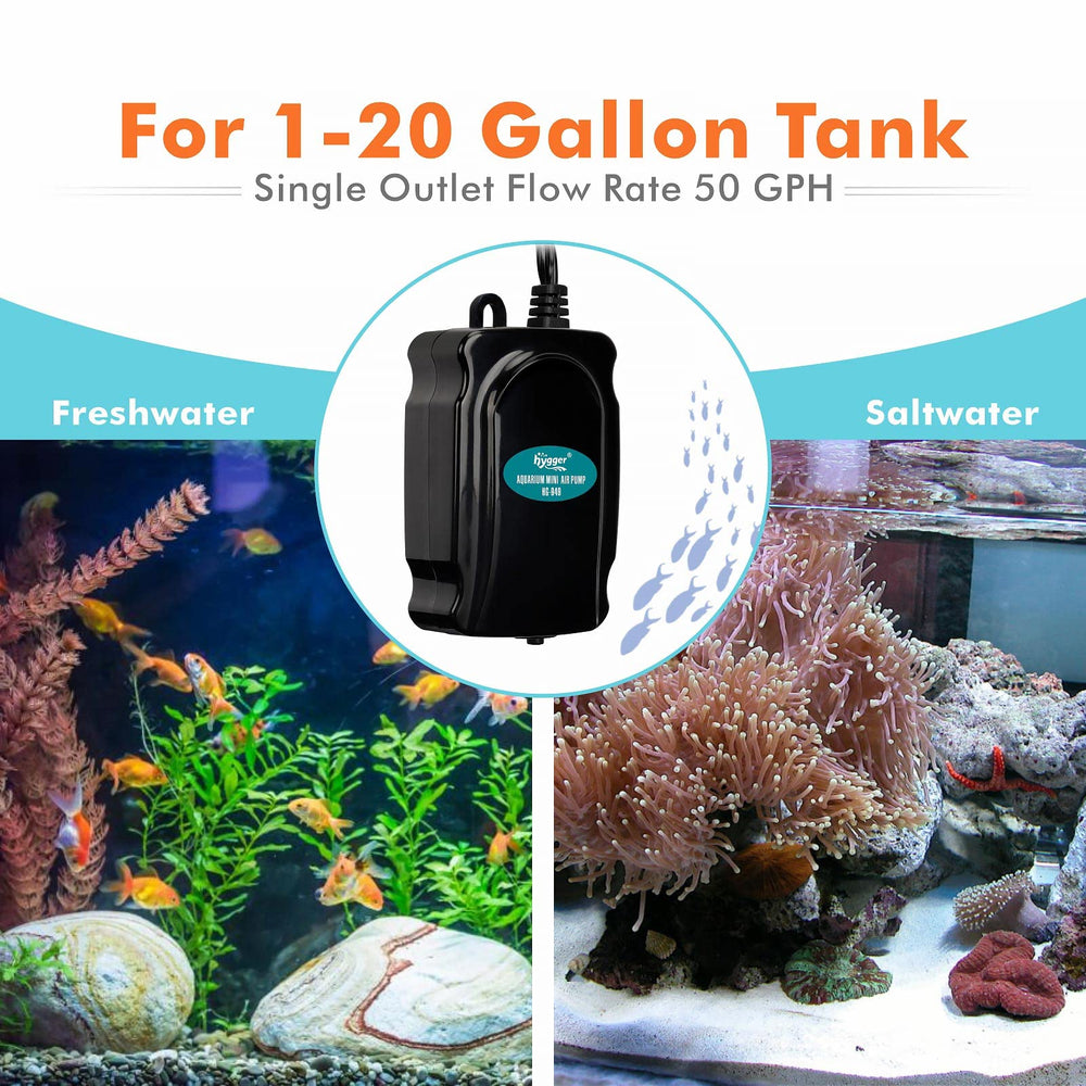 hygger mini aquarium air pump kit check-valve prevents back siphoning for safer setups