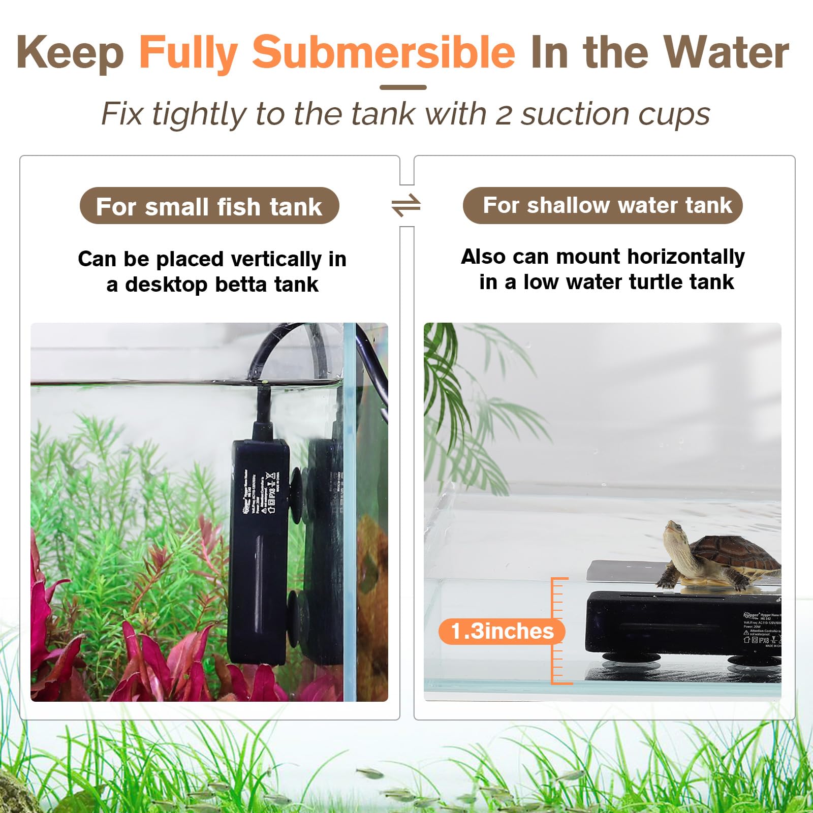 hygger Mini Heater 5-10 gallon fit ensures compact safety in small betta tanks