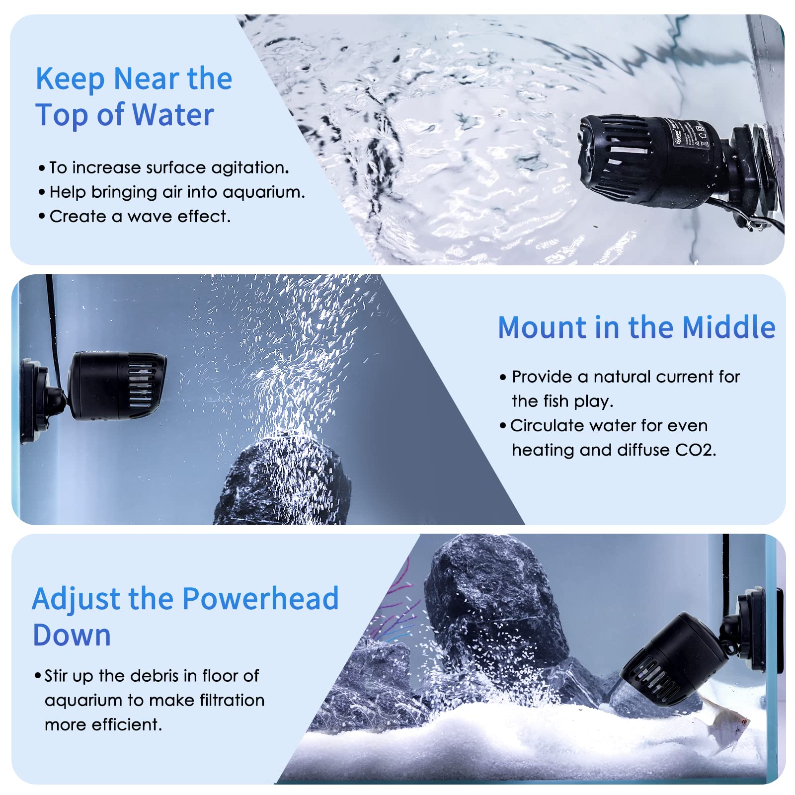 Hygger Mini Wave Maker 360-degree head adjusts water flow direction
