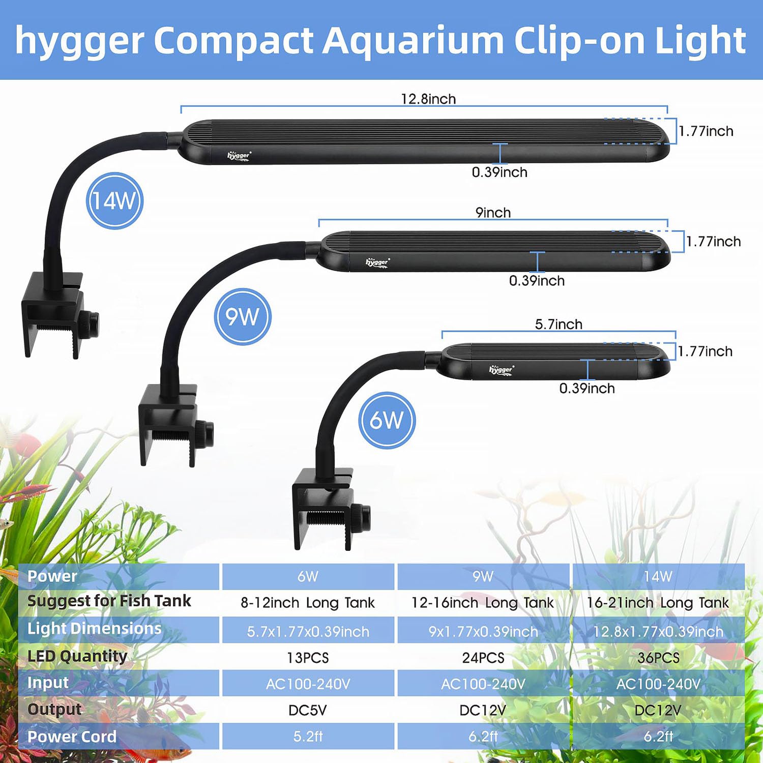 hygger nano tank light coverage up to sixteen inches for even lighting