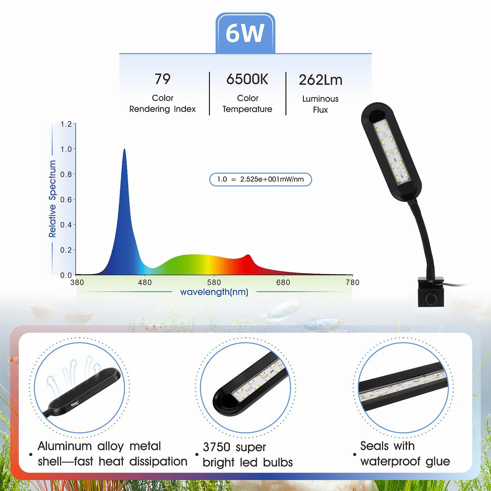 Hygger nano-tank-light gooseneck angled demonstrates flexible lighting for precise tank shading.