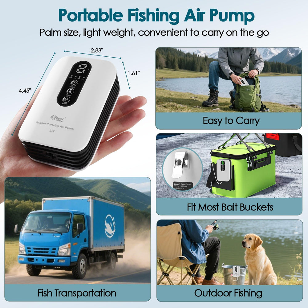 hygger portable aquarium air pump ready for outdoor use on fishing trips